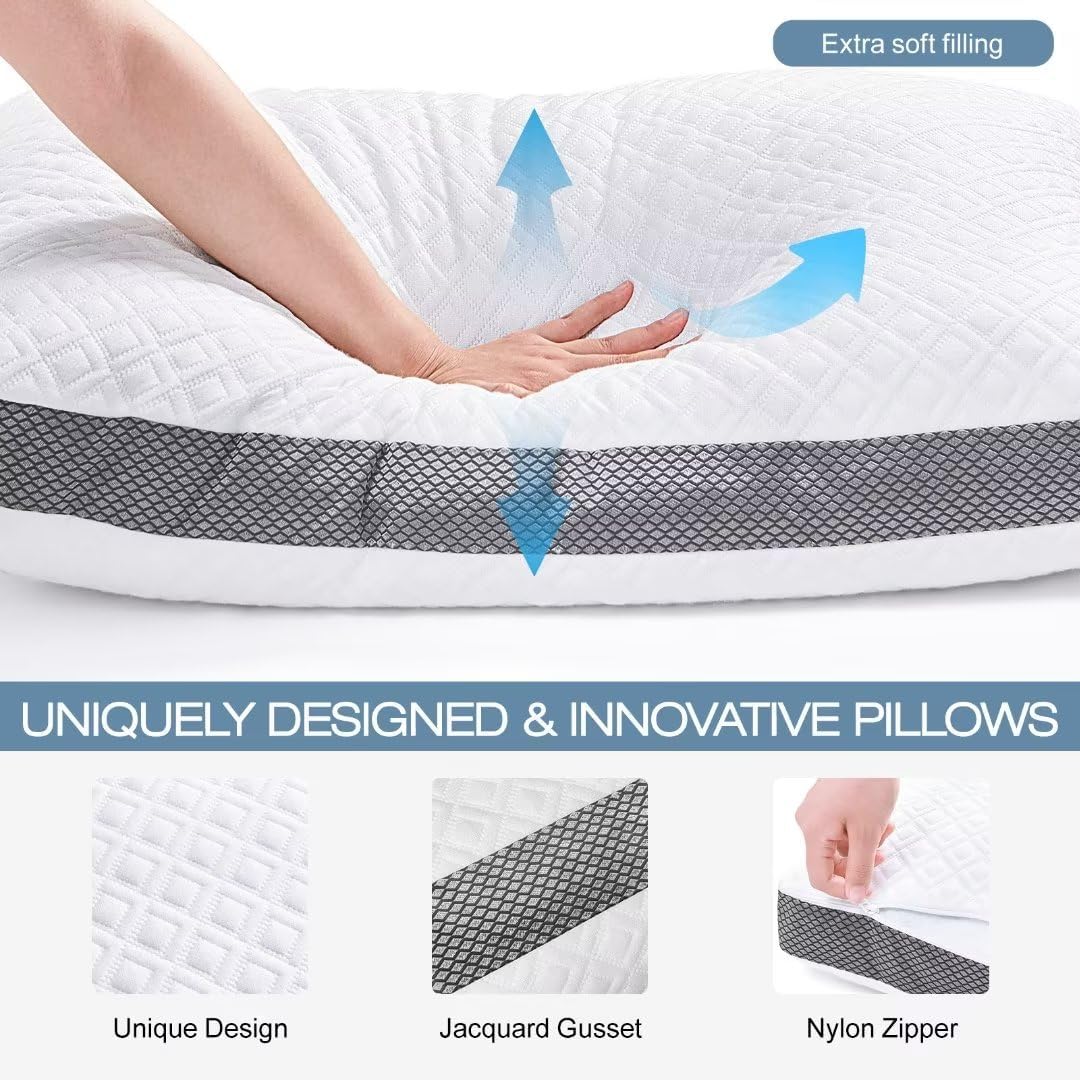 Luxe Linen Almohadas de cama tamaño Queen, almohadas de espuma viscoelástica trituradas, almohada de cama ajustable para dormir, almohadas de punto