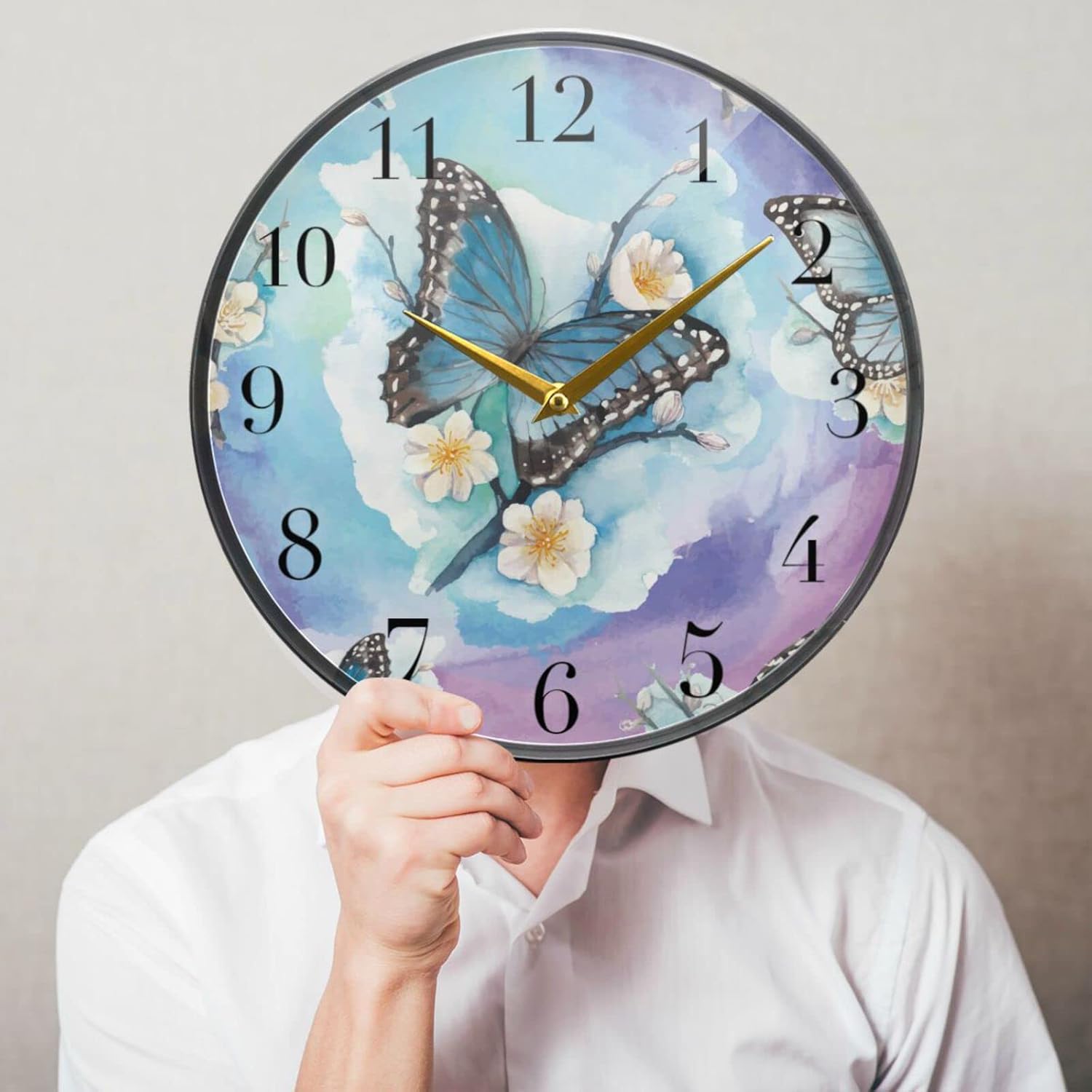 xigua Reloj de pared acrílico con diseño de flores de mariposa y acuarela, silencioso, funciona con pilas, 11.9 pulgadas para el hogar, dormitorio,