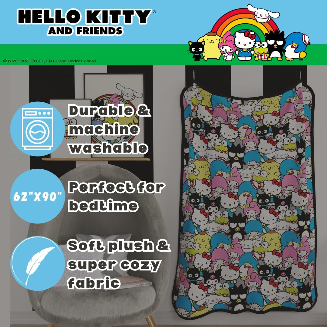 Franco Collectibles Sanrio Hello Kitty & Friends – Manta de felpa súper suave, 62 x 90 pulgadas, (producto oficial)