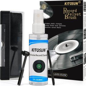 Kit limpiador de discos de vinilo, cepillo de terciopelo antiestático con cepillo limpiador de lápiz capacitivo pequeño, 2.0 fl oz, líquido Kit limpiador de discos de vinilo, cepillo de terciopelo antiestático con cepillo limpiador de lápiz capacitivo pequeño, 2.0 fl oz, líquido