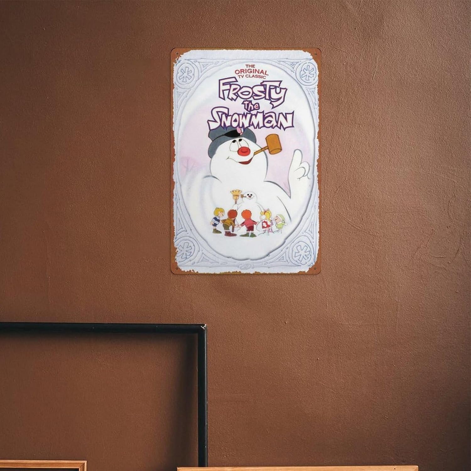 Frosty the Snowman – Cartel de metal de hojalata vintage, decoración de pared para sala de estar, baño, cocina, póster de película, 8 x 12 pulgadas