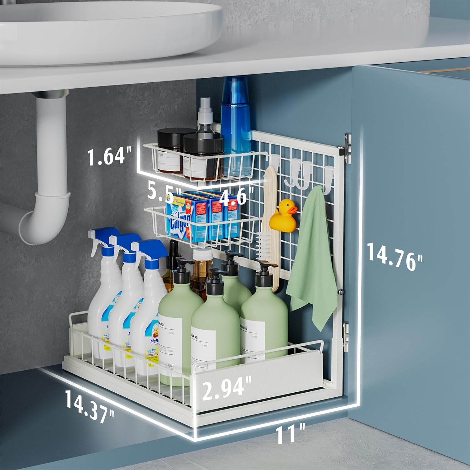 Organizador para debajo del fregadero, organizador para debajo del fregadero de la cocina y almacenamiento con cajón extraíble, organizador de