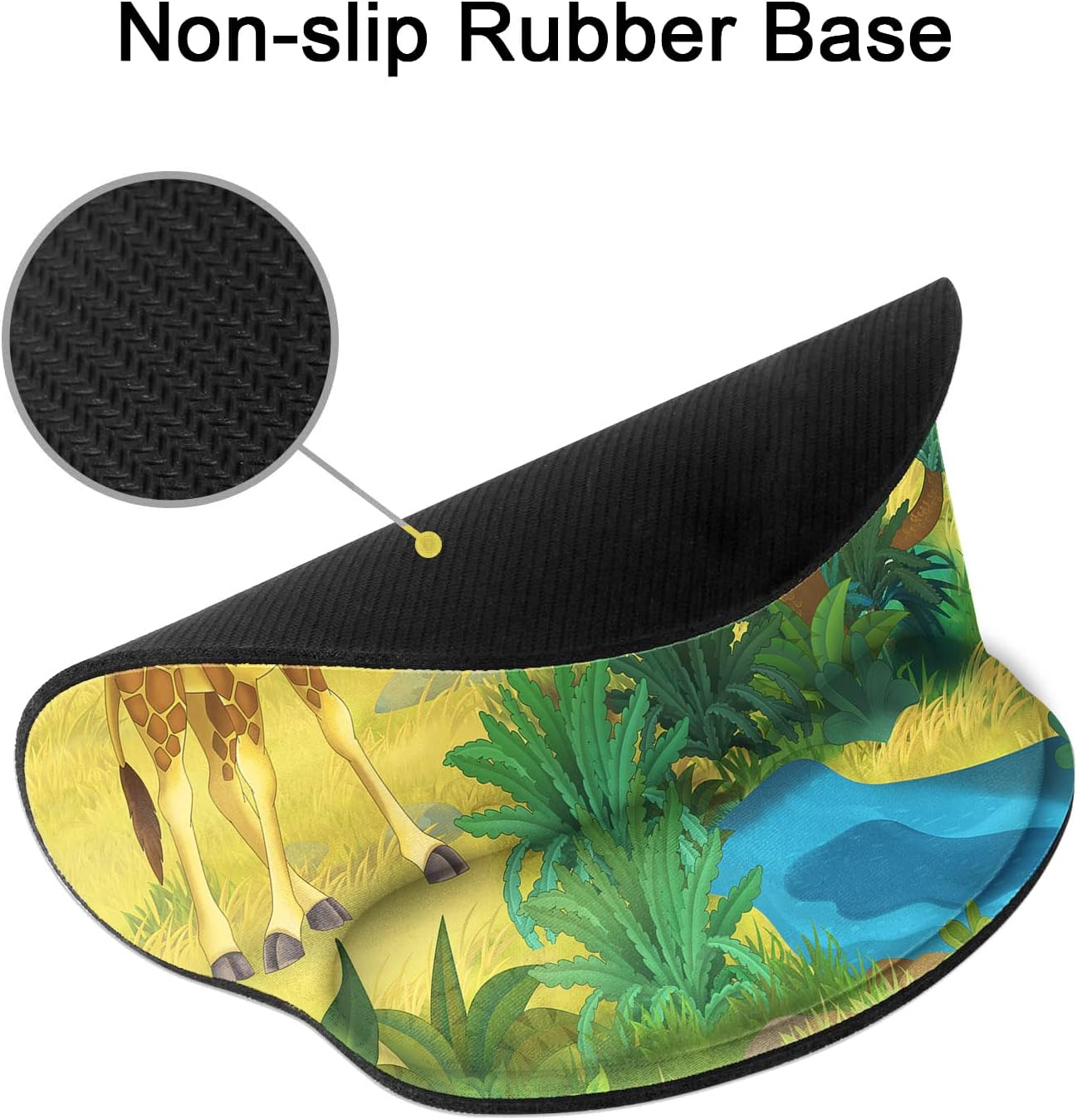 Alfombrilla de mouse ergonómica con soporte para muñeca, animales salvajes verdes, jirafa, base de goma antideslizante, alfombrilla de mouse para el