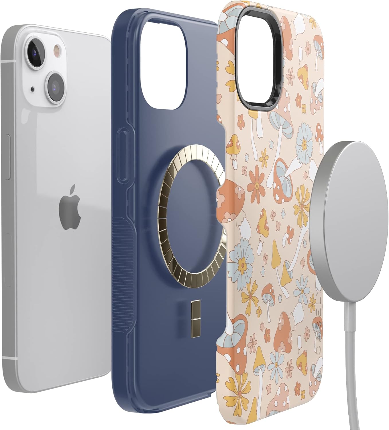 Casely Funda para iPhone 13  Magia de hongos  Floral retro  Compatible con MagSafe