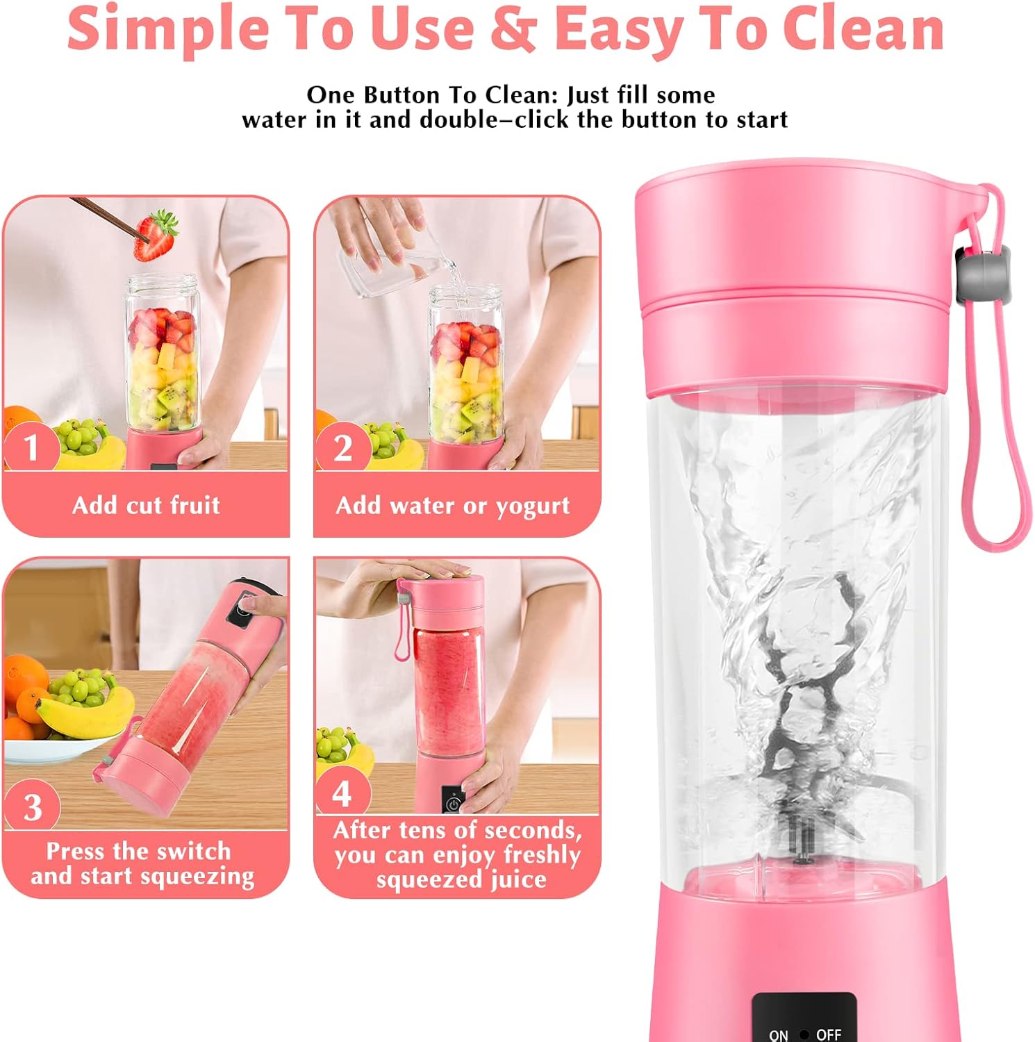 Licuadora portátil, licuadora personal para batidos y batidos, batido de batido para cocina, licuadoras de tamaño personal con USB recargable, 12.8