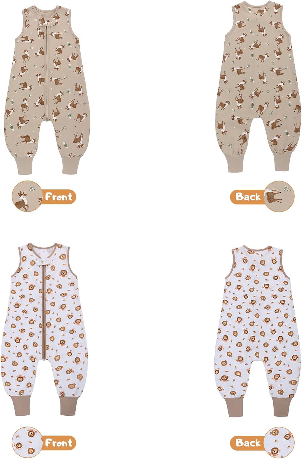 LAT – Saco de dormir para bebé, saco de dormir de algodón sin mangas para niños pequeños con piernas, manta con cremallera 6M-4T