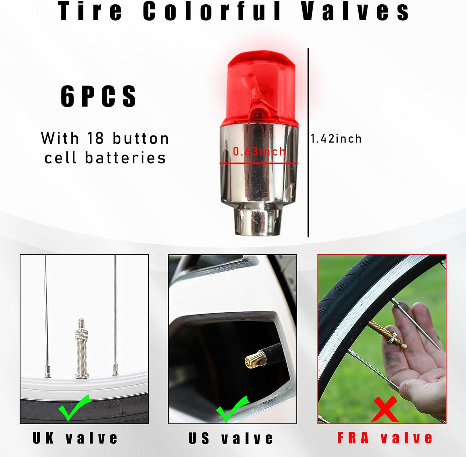6 luces LED de tapa de vástago de válvula de neumático, bombillas de neón con luz intermitente, luces de válvula de neumático, tapones antipolvo