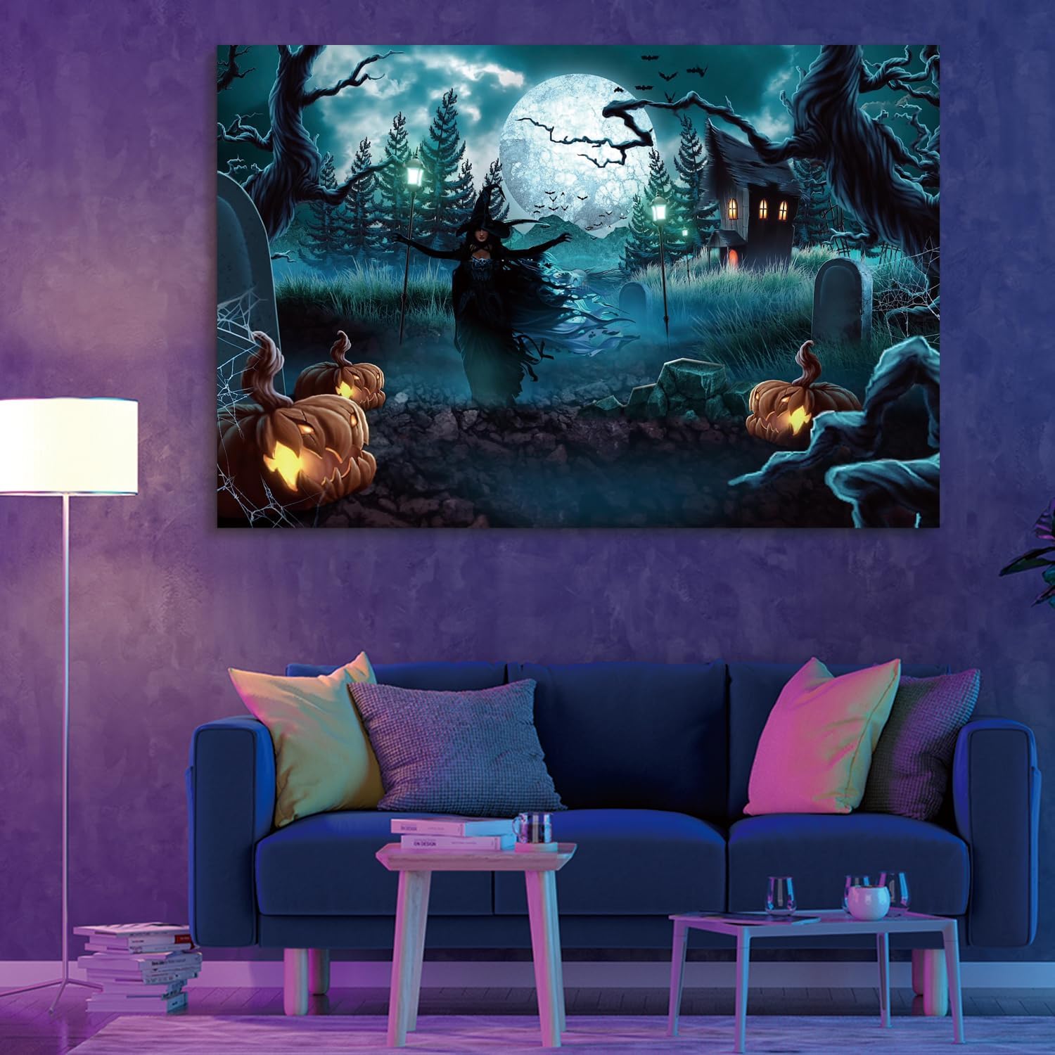 YONICA Lienzo decorativo de pared de bruja de Halloween, pósteres de pintura para decoración del hogar, imágenes en lienzo HD de alta definición,