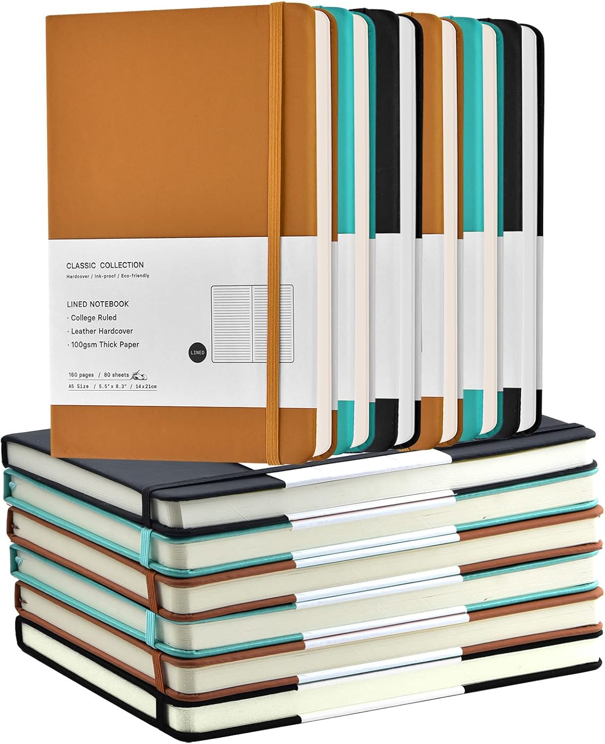 Zealor Paquete de 12 cuadernos de tapa dura en espiral, cuadernos de papel rayados con rayas universitarias, tamaño A5, 5.5 x 8.3 pulgadas, para