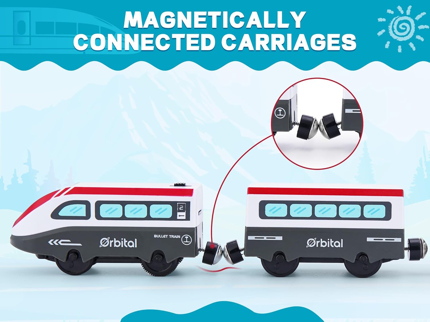 Tren a pilas para pista de madera, juego de tren bala motorizado, tren eléctrico con conexión magnética, juego de tren locomotora con sonido para