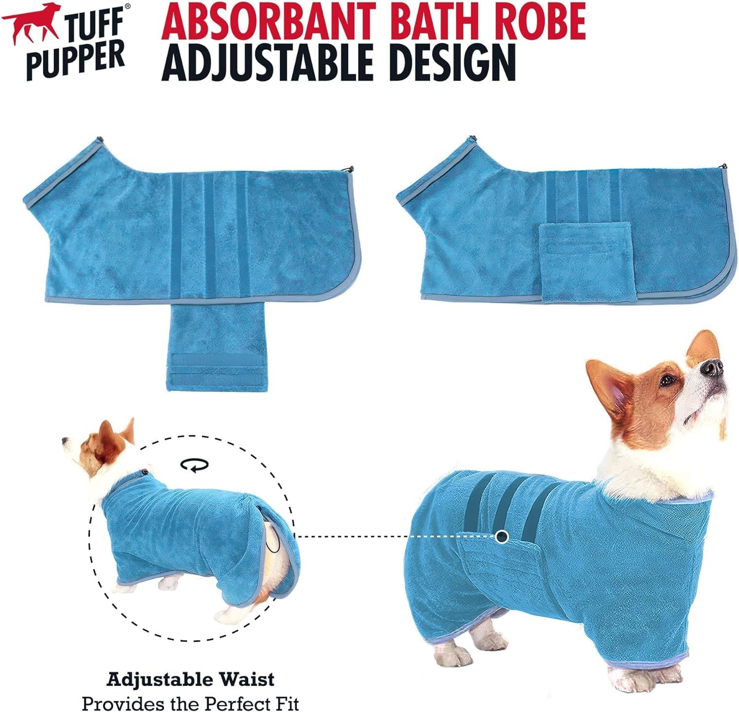 Tuff Pupper Bata de baño para perro de secado rápido, toalla de felpa de 800 GSM, bata de baño súper absorbente para mascotas y cachorros, capucha