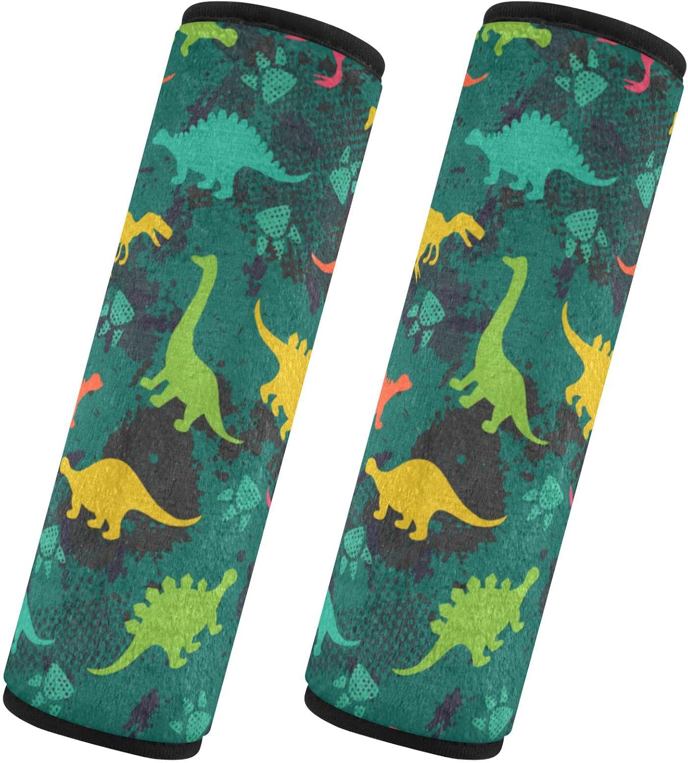 Fundas de cinturón de seguridad de automóvil con diseño de dinosaurios coloridos sobre el fondo abstracto de grunge para niños y adultos, correas de