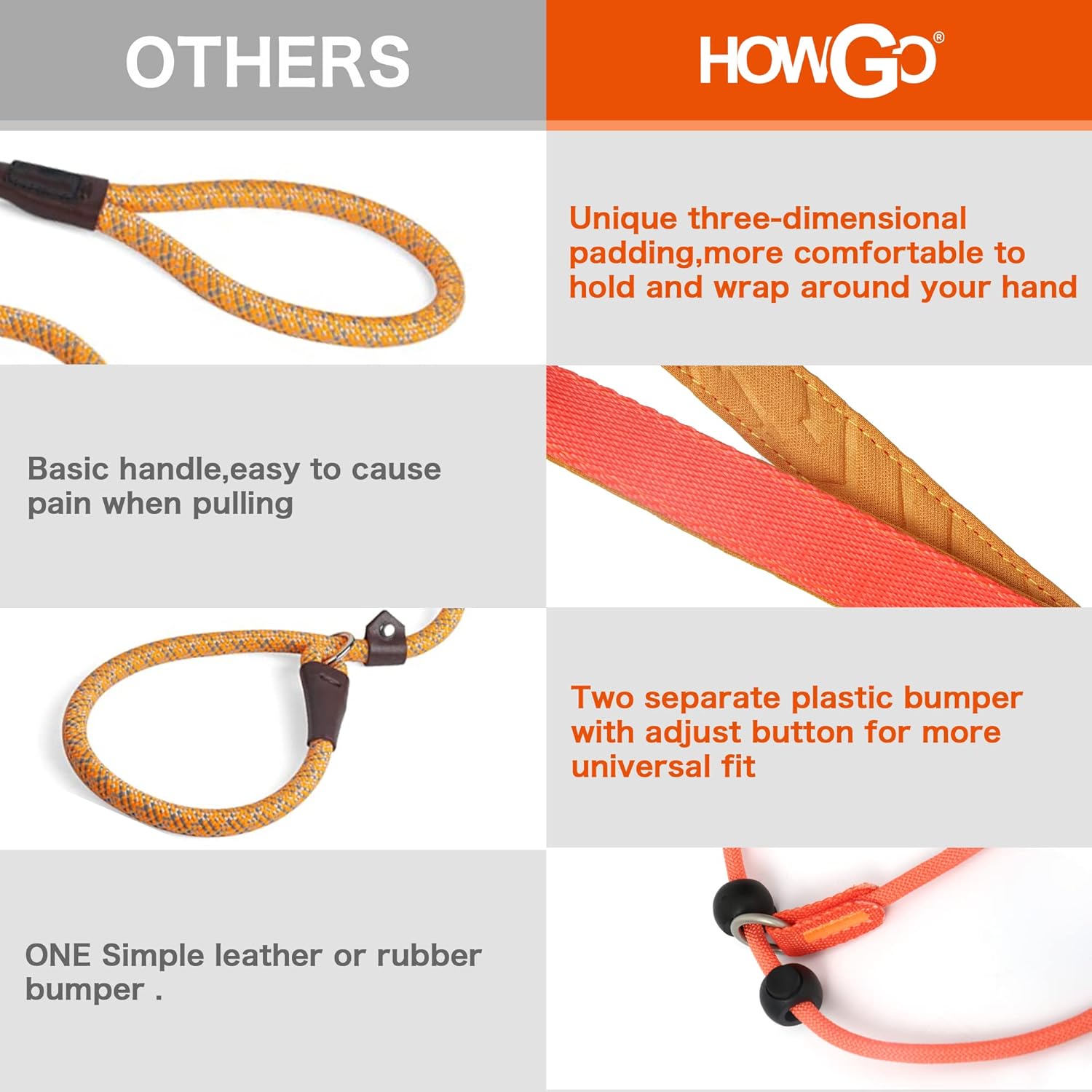 HOWGO Correa antideslizante para perro, correa de entrenamiento, correa y collar antideslizantes sin tirones, resistente y duradera, mango