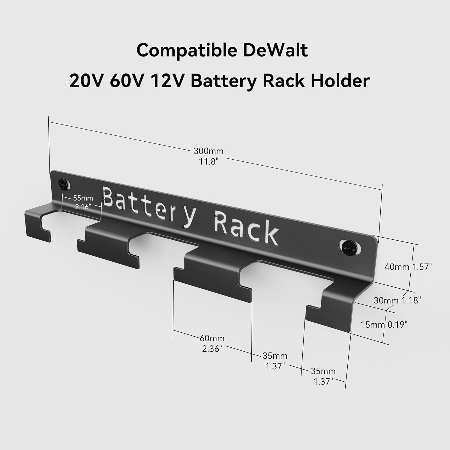 Soporte de batería de metal compatible con DeWalt de 20 V, 60 V, 12 V, soporte de pared para batería, organizador de montaje en pared para