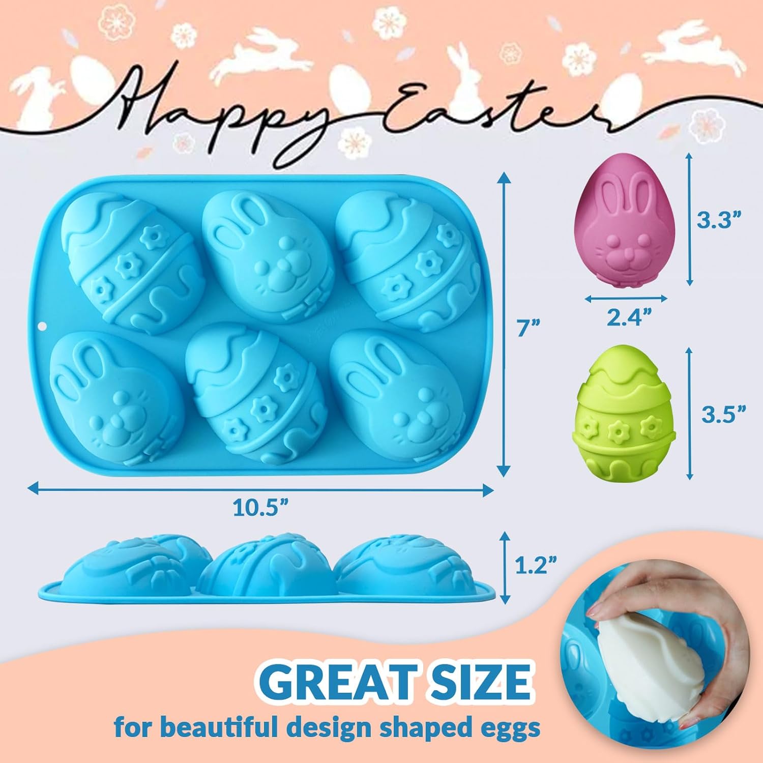 HKNMTT Moldes de silicona para huevos de Pascua con forma de 3.5 pulgadas, paquete de 2 moldes de chocolate para hornear, antiadherentes, sin BPA,