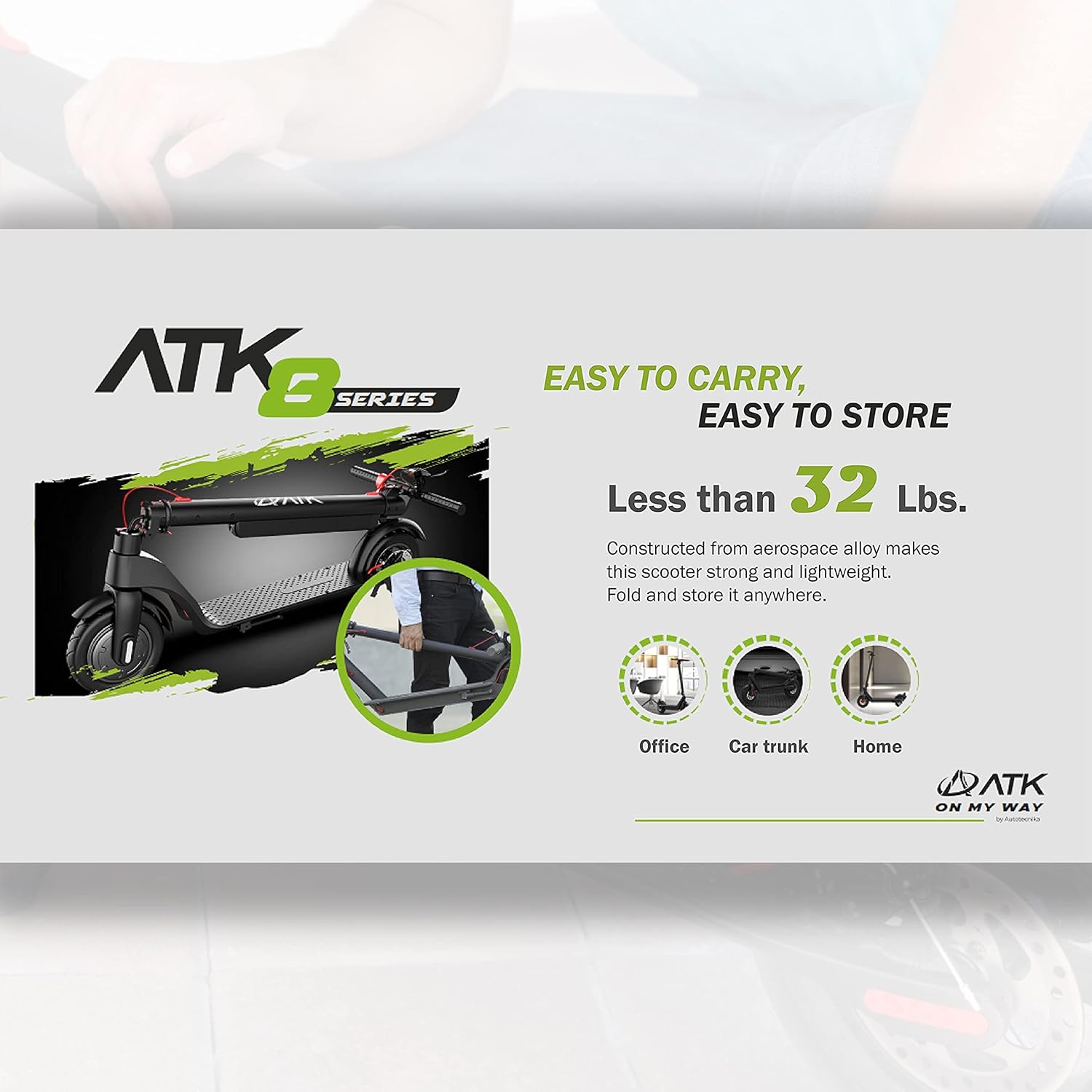 ATK H8 Scooter eléctrico para adultos, velocidad de hasta 16 mph, scooter eléctrico de desplazamiento con motor de 350 W, bicicleta plegable con
