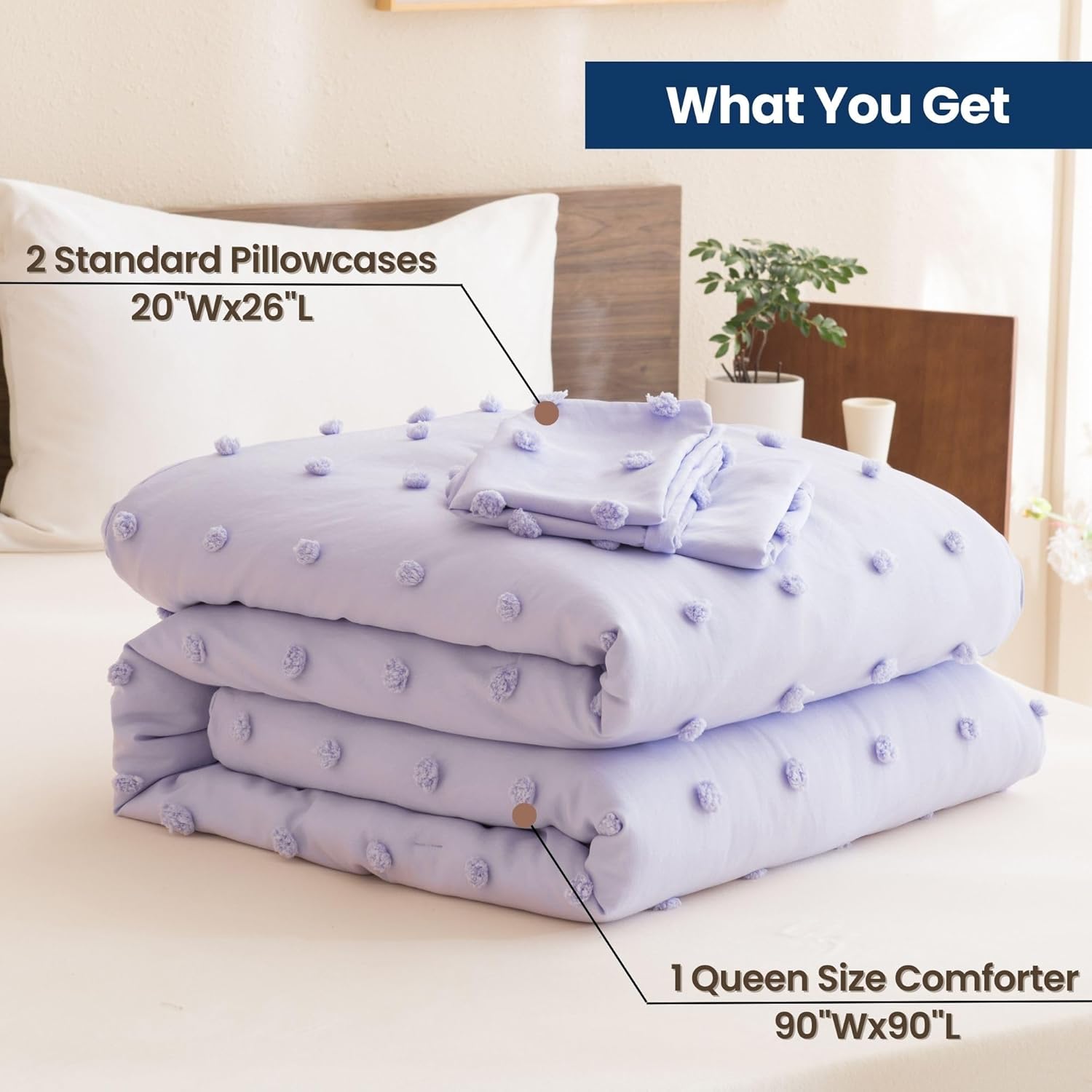 Paxrac Dreamy – Juego de edredón de lavanda tamaño Queen, juego de cama de 3 piezas, ropa de cama ligera lila, edredón de microfibra suave y