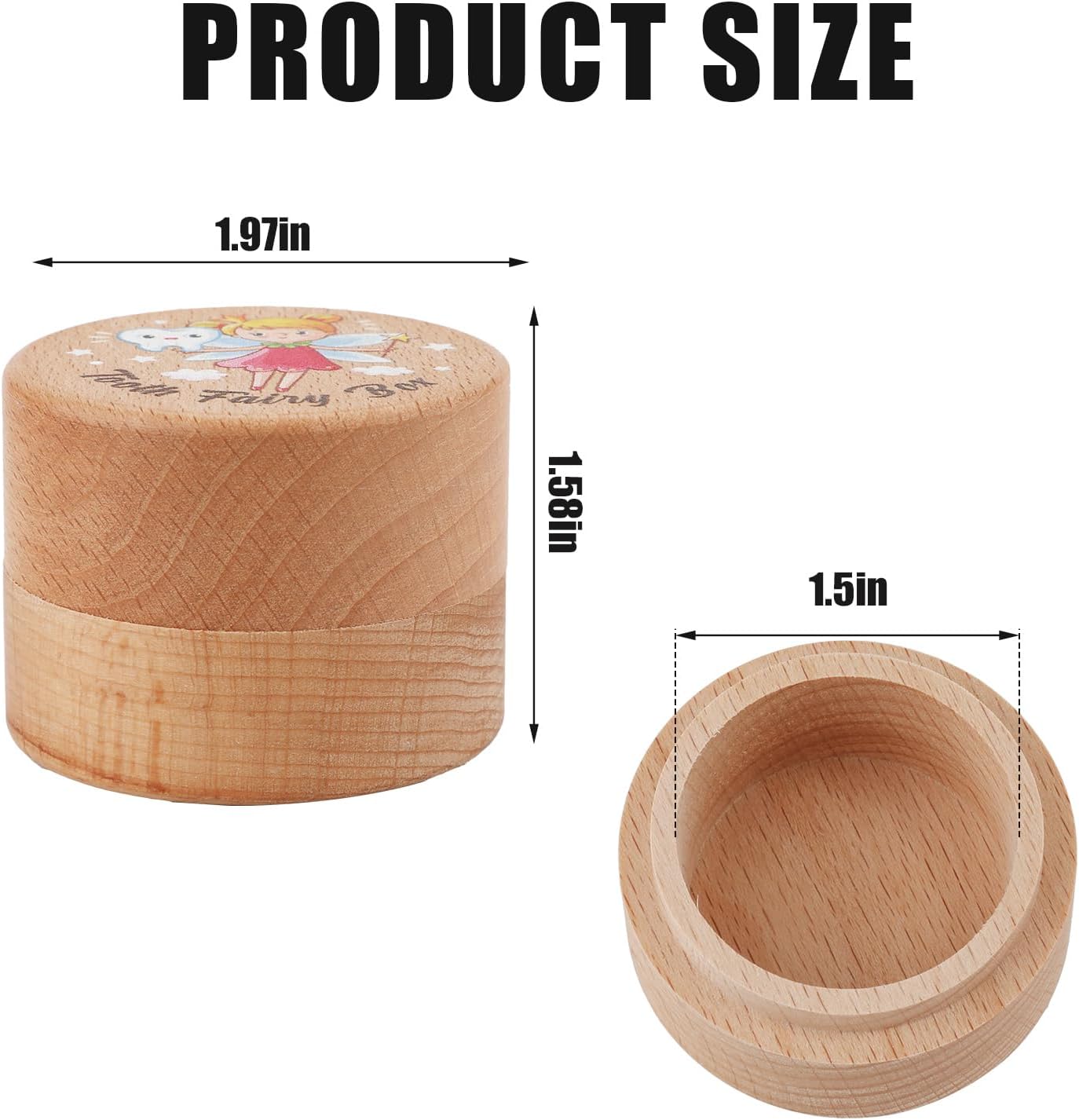 Caja de madera de hadas, soporte de dientes de madera, caja de recuerdos de dientes, caja de almacenamiento de dientes de bebé, caja de contenedor