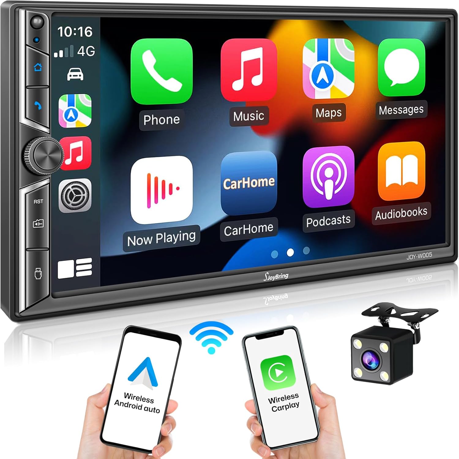 Actualización inalámbrica Radio de coche doble DIN con Apple CarPlay inalámbrico y Android Auto, Bluetooth, enlace de espejo de teléfono, pantalla