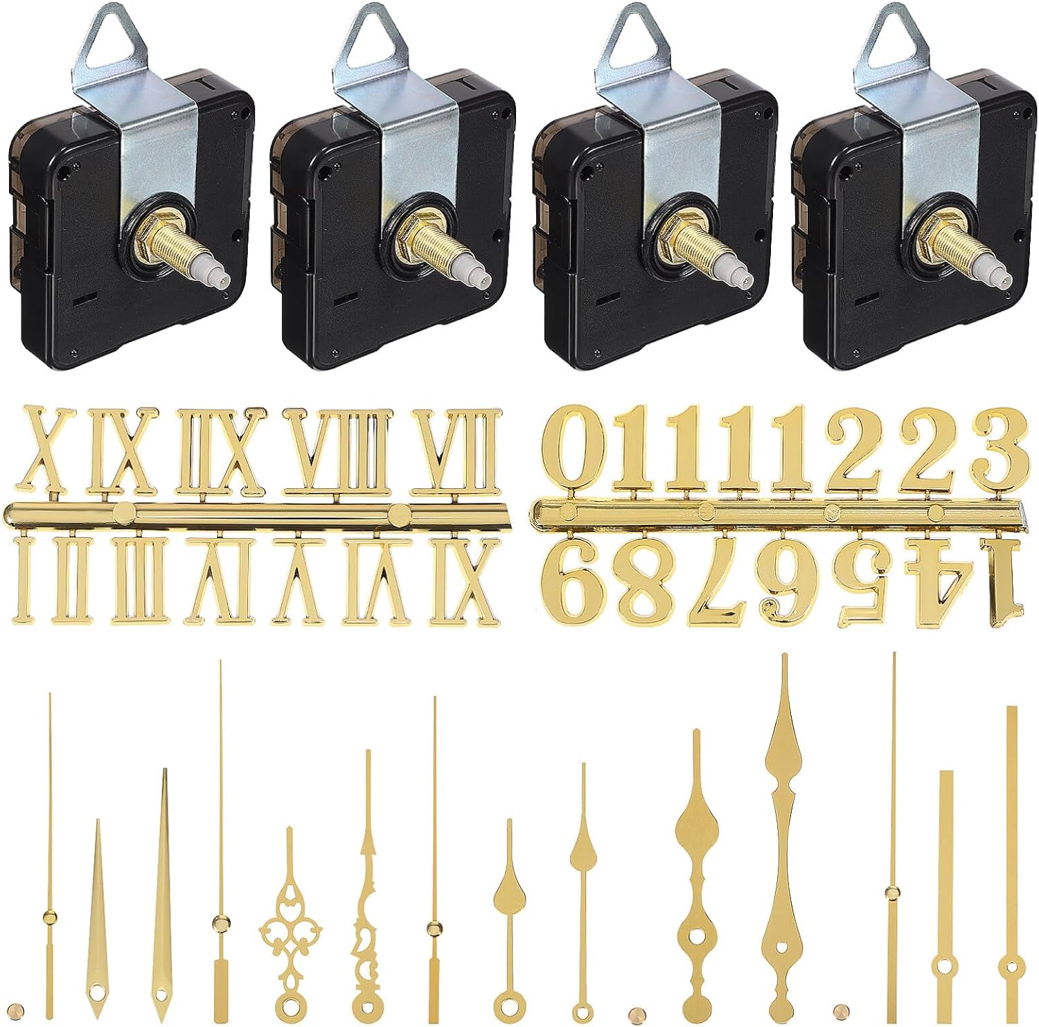 DOITOOL Kit de mecanismo de reloj de cuarzo, 4 piezas, kit de números de reloj, mecanismo de movimiento de reloj de cuarzo sin tictac, mecanismo de