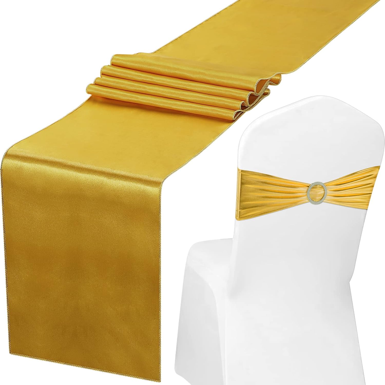 Tiamon 50 bandas de elastano para sillas con camino de mesa de satén de 11.8 x 108 pulgadas, banda de silla con hebilla deslizante para silla, banda