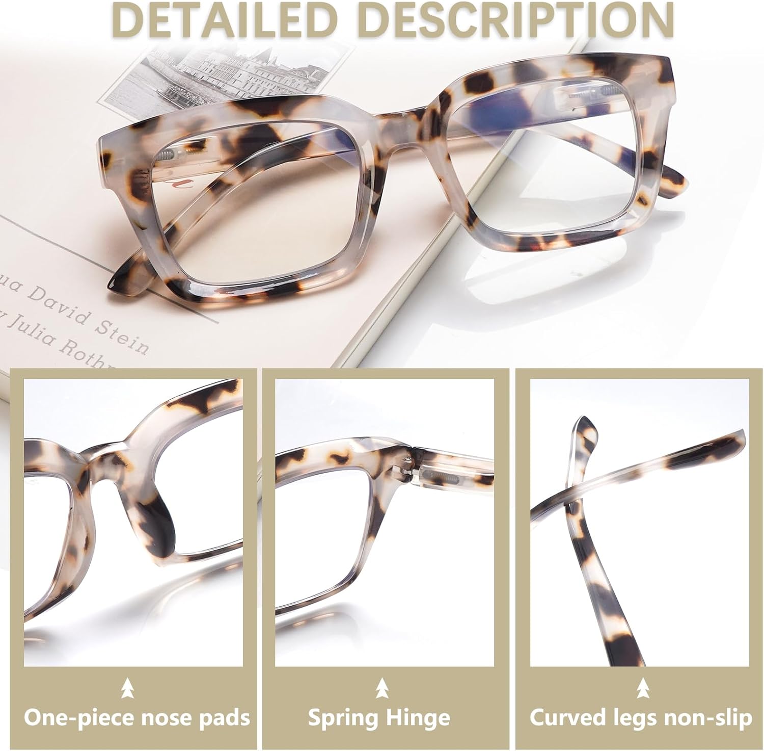 ZONLON Paquete de 4 lentes de lectura progresivos multienfoque para mujeres, estilo Oprah, bloqueo de luz azul, lectores de computadora