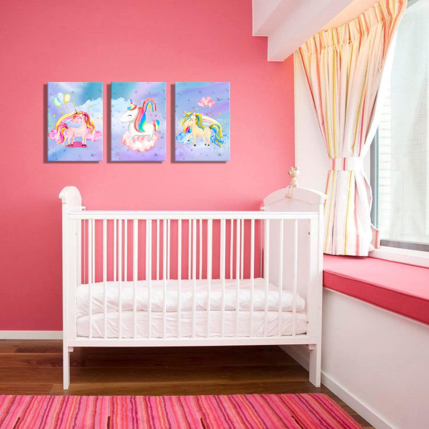 YUANAND Arte de pared de unicornio para dormitorio de niña, cuadros de lienzo de arcoíris para decoración del hogar del cuarto del bebé, carteles