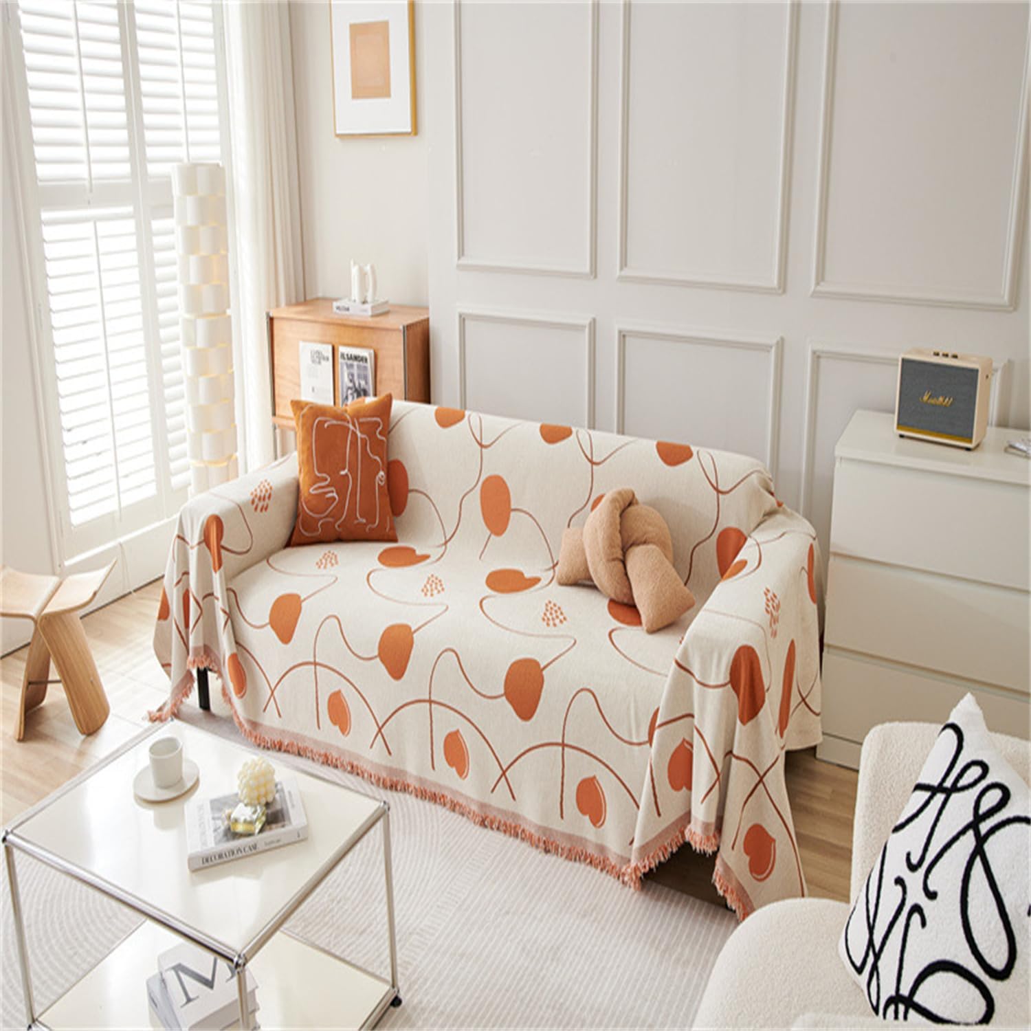 LOHEVANG Fundas de sofá bohemias con forma reversible de felpilla suave, funda moderna para sofá modular, manta con corazón, naranja, 71 pulgadas de