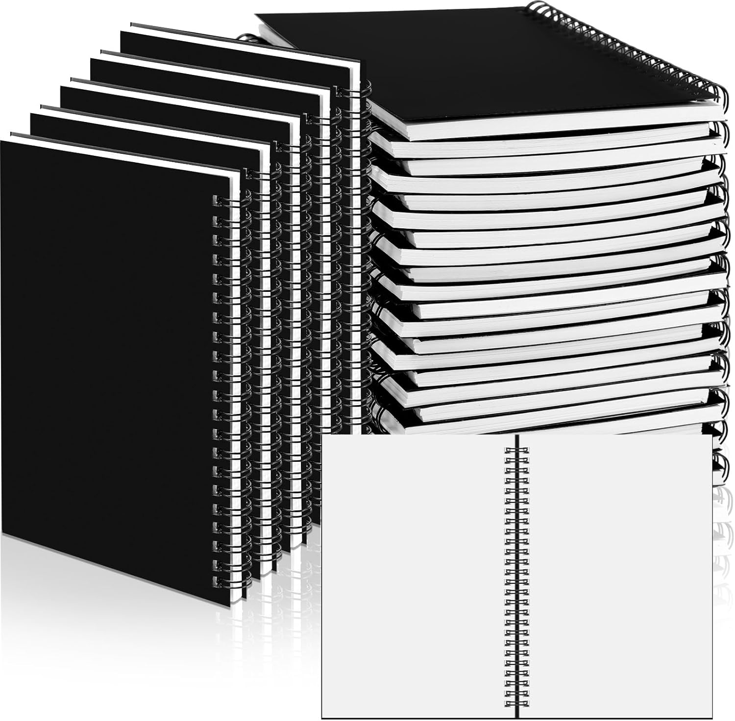 Fulmoon 50 cuadernos de bocetos negros en blanco con espiral sin forro, tapa suave, libro de dibujo de papel kraft a granel para estudiantes,