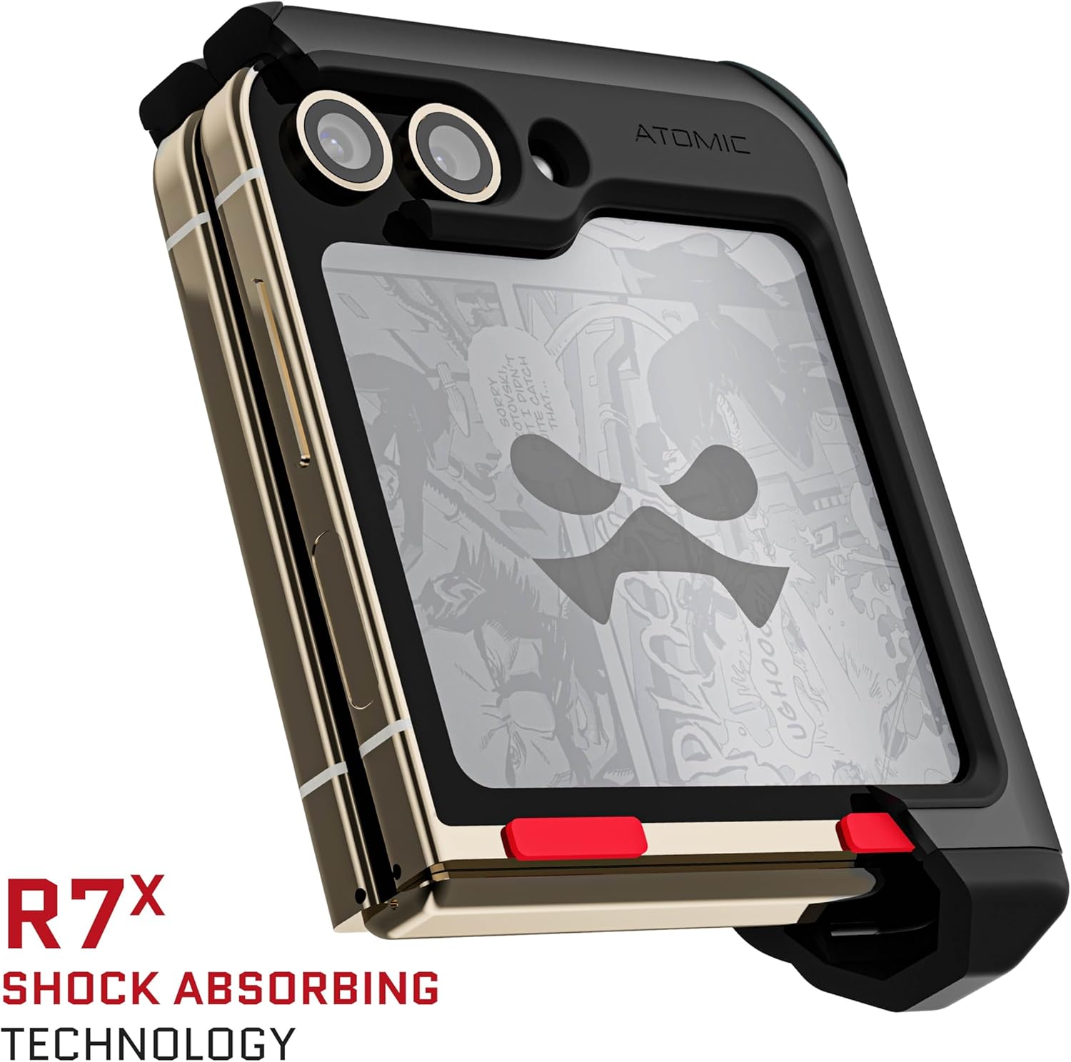 Ghostek ATOMIC – Funda delgada para Galaxy Z Flip5 transparente con parachoques de metal de aluminio negro de primera calidad, resistente,