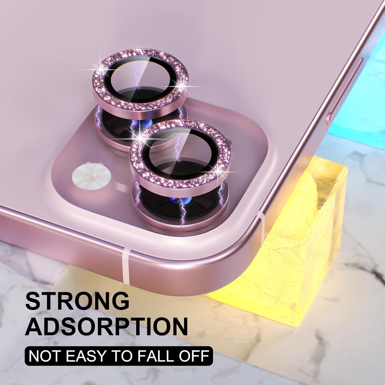 Choiche Protector de lente de cámara compatible con iPhone 15iPhone 15 Plus, protector de pantalla de vidrio templado 9H, accesorios de decoración