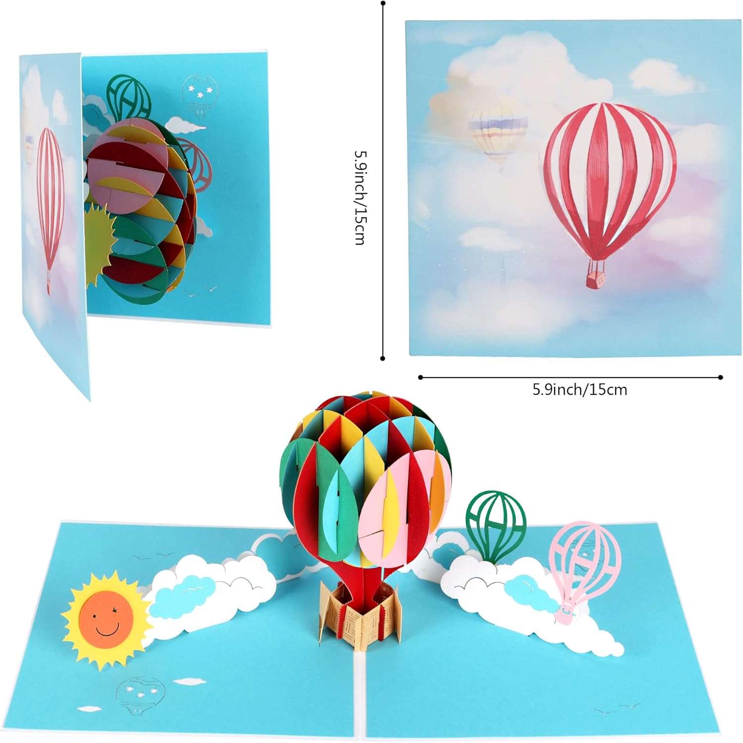 evron Tarjetas de cumpleaños desplegables, tarjetas emergentes de globo aerostático, tarjetas de felicitación de globo aerostático 3D, para