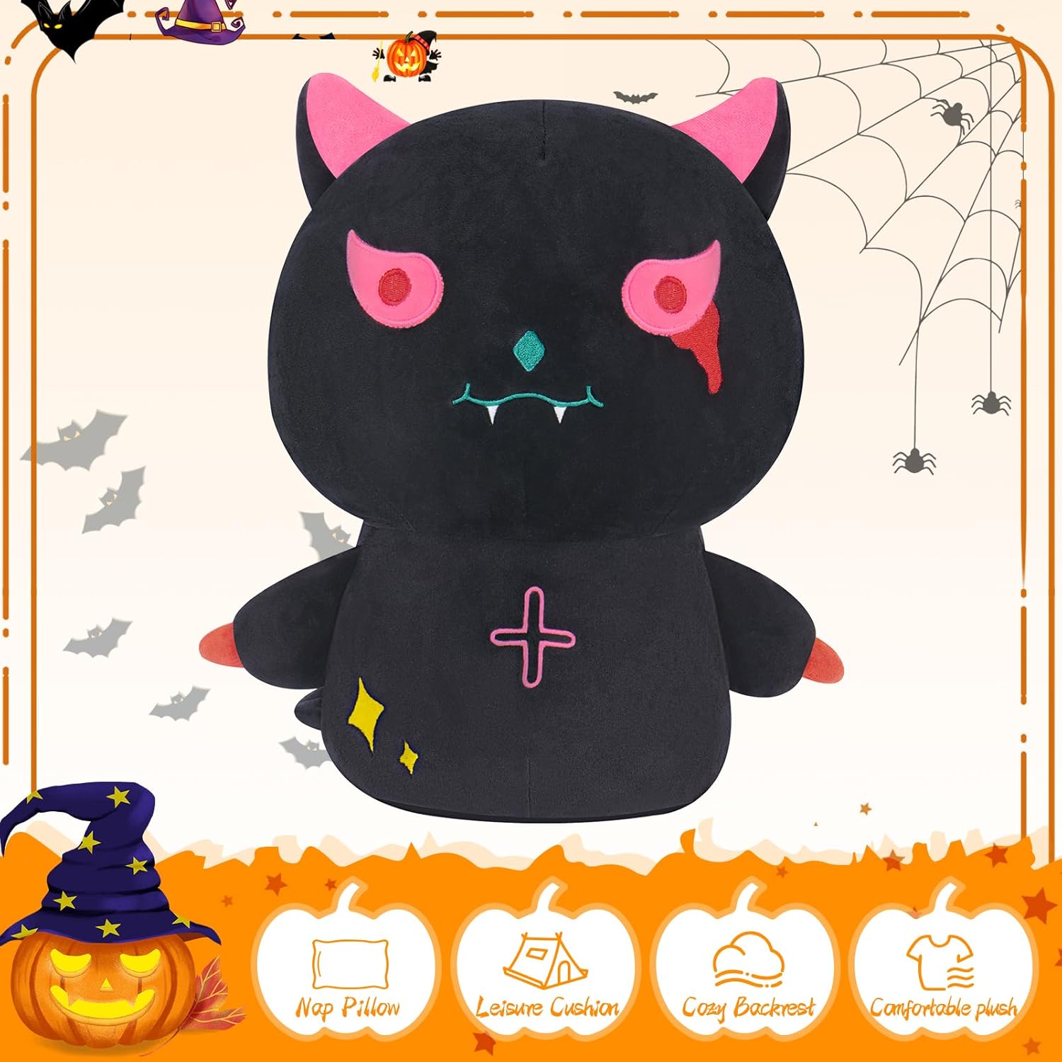 Peluche de gato negro de 14 pulgadas, juguetes de peluche kawaii, lindos regalos de gato para niñas y niños, peluche de almohada de ajolote súper