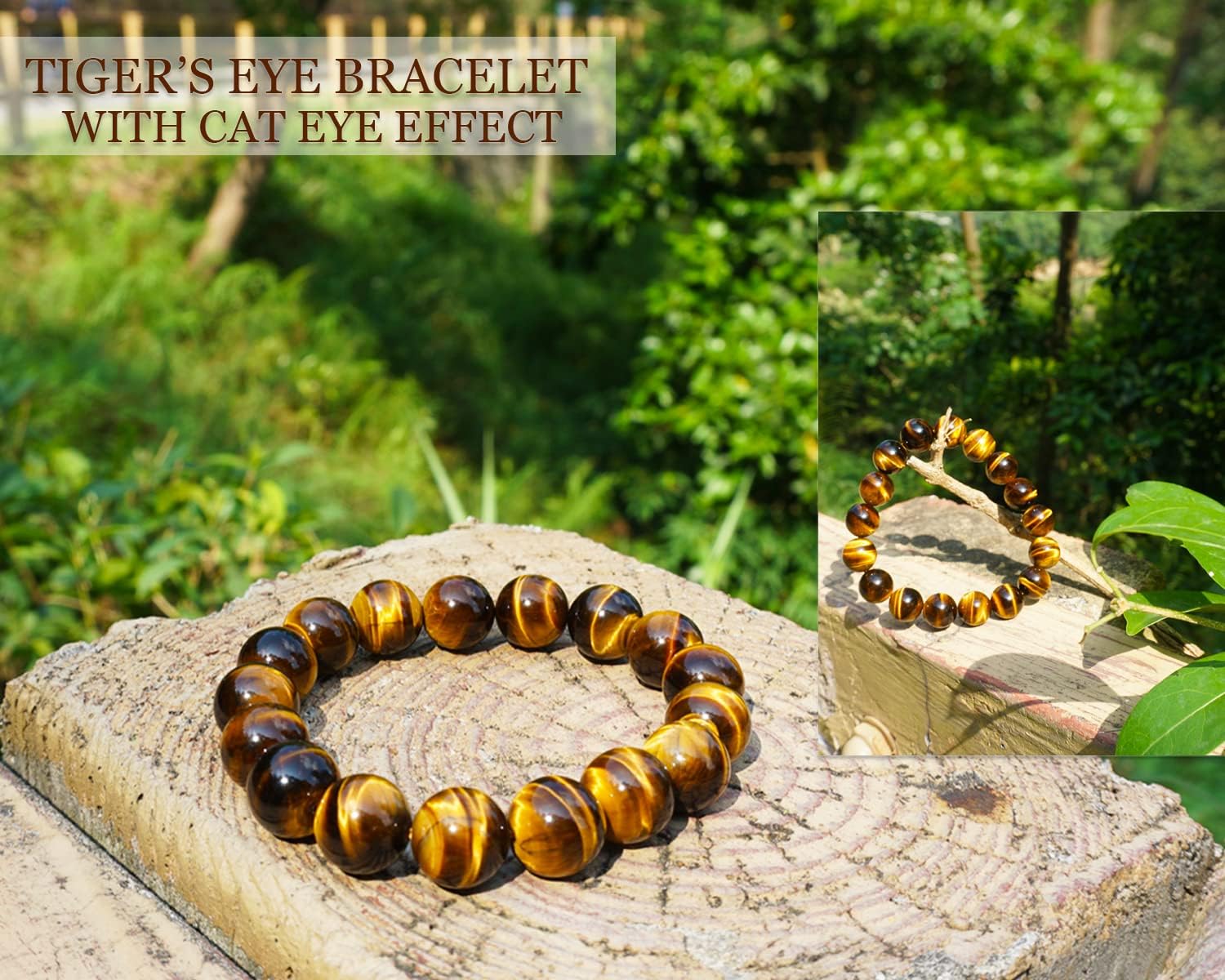12MM Tiger Eye Bracelet Men  Natural Golden Yellow Cats Eye  Handmade Stretch Jewelry for about 8 inch Wrist Size  Bring Luck Fortune Courage