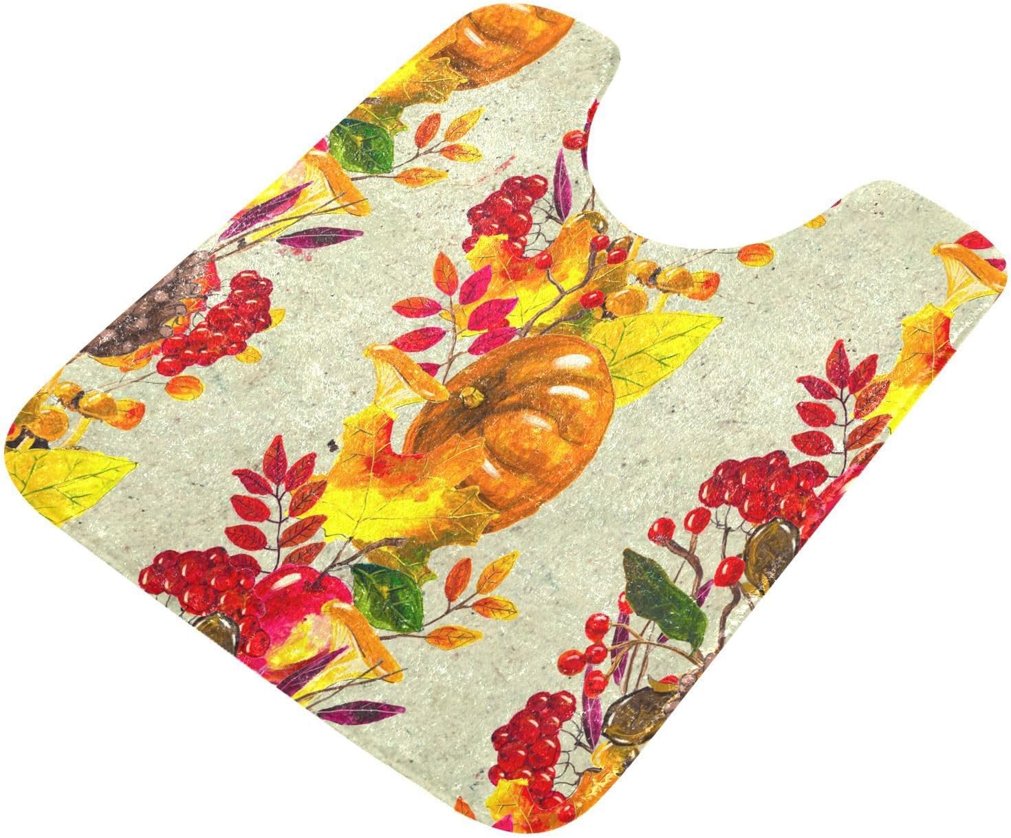 Bathroom Rugs Sets 2 Piece 24×16+24×20 Inch,Soft U-Shaped Contour Toilet Rug Fall Red Maple Leaves Non-Slip Absorbent Bath Floor Mat Carpet Set