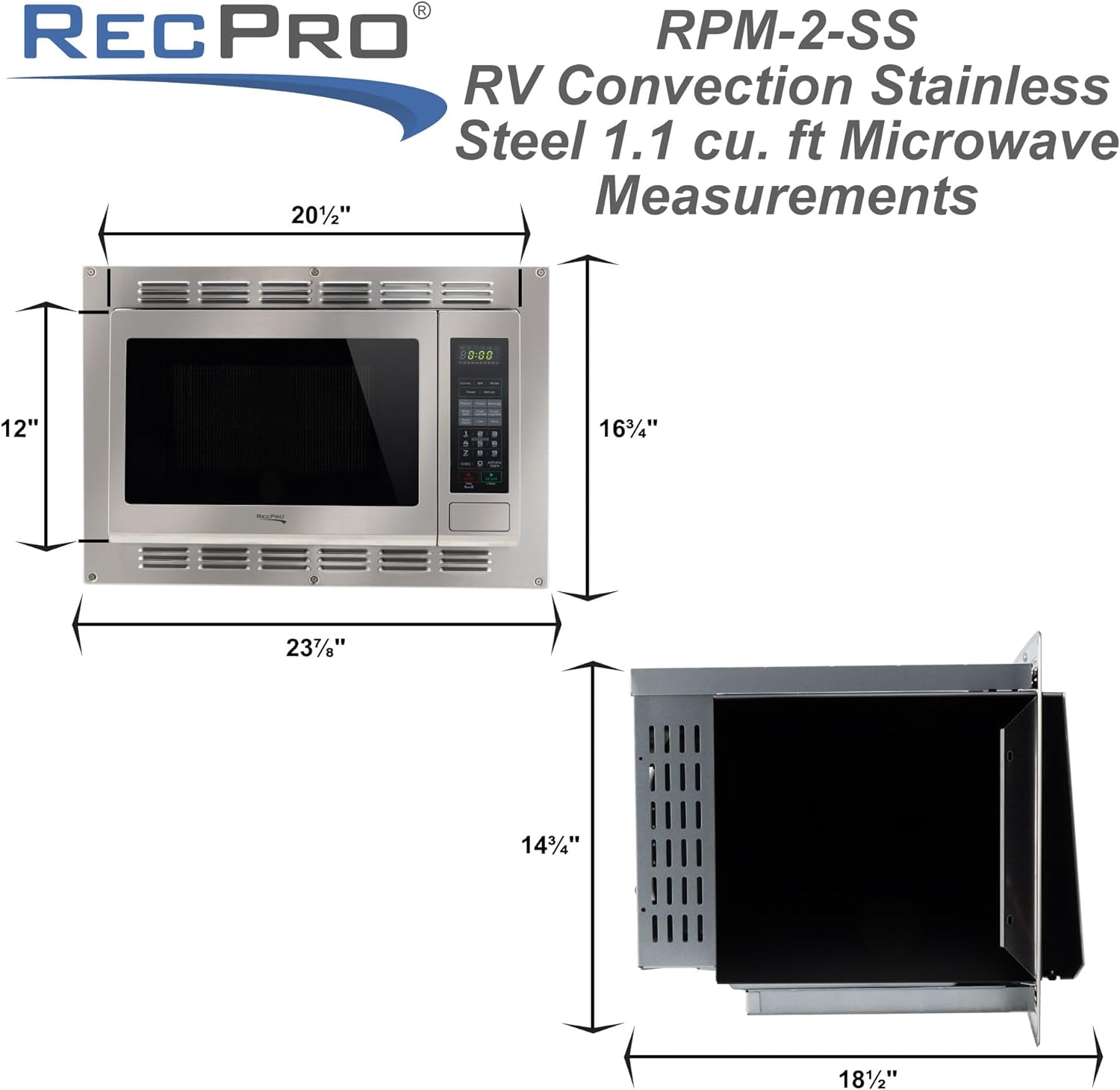 RecPro Microondas de convección RV de acero inoxidable de 1.1 pies cúbicos  120 V  Microondas  Electrodomésticos  Reemplazo directo para punta alta