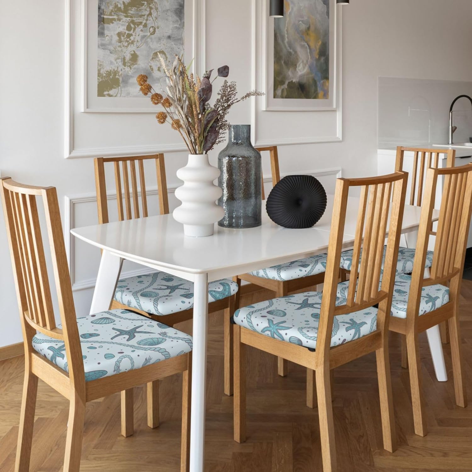 Seastars Seashells – Fundas de cojín para sillas de comedor, extraíbles y lavables, fundas reutilizables para sillas de comedor, juego de 2 fundas