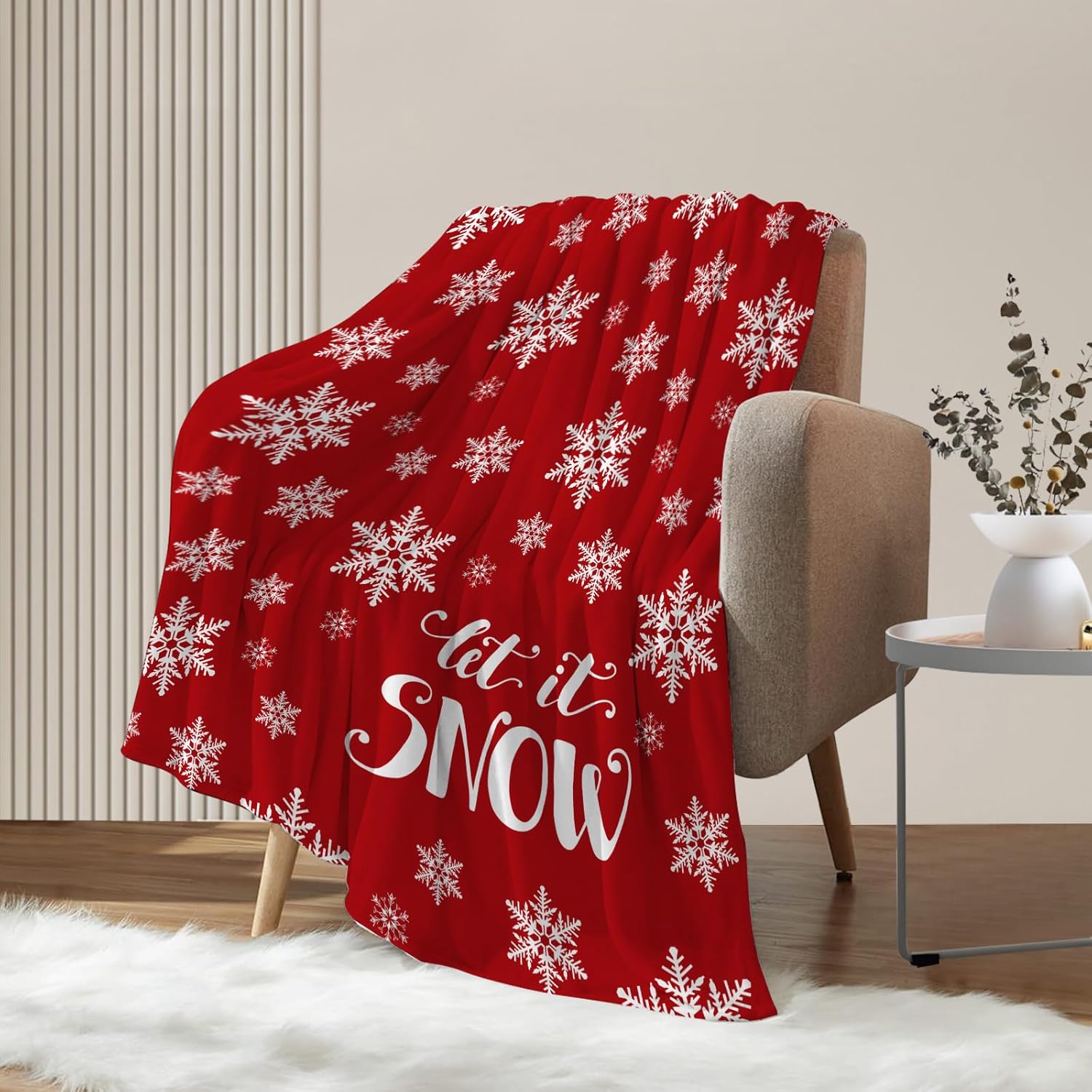 Neatee Living Manta decorativa de Navidad, tamaño individual, manta de invierno de Navidad con copos de nieve para sofá cama, manta suave y ligera