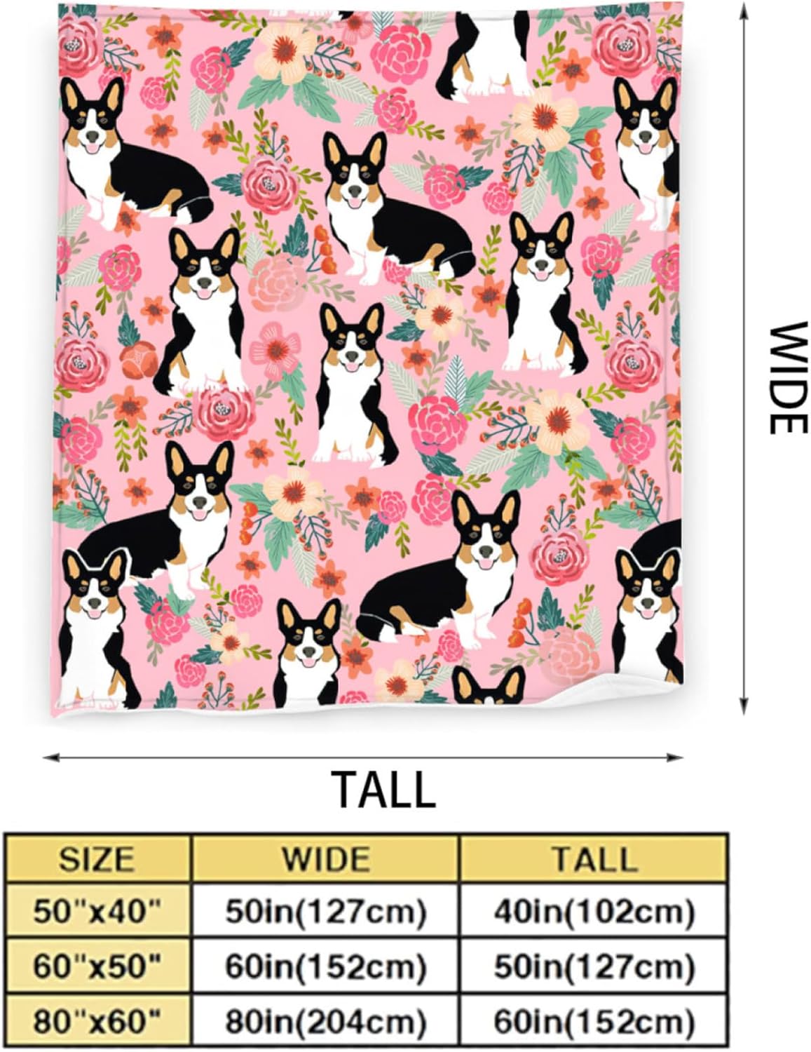 Manta de Corgi regalos para las amantes de Corgi para mujeres, lindas flores corgis, manta de franela de forro polar, suave y cálida manta rosa para