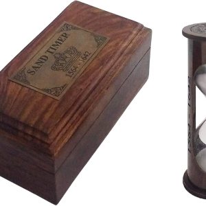 Temporizador de arena blanco de latón envejecido de 3.0in en caja de madera, regalo marítimo (latón) Temporizador de arena blanco de latón envejecido de 3.0in en caja de madera, regalo marítimo (latón)