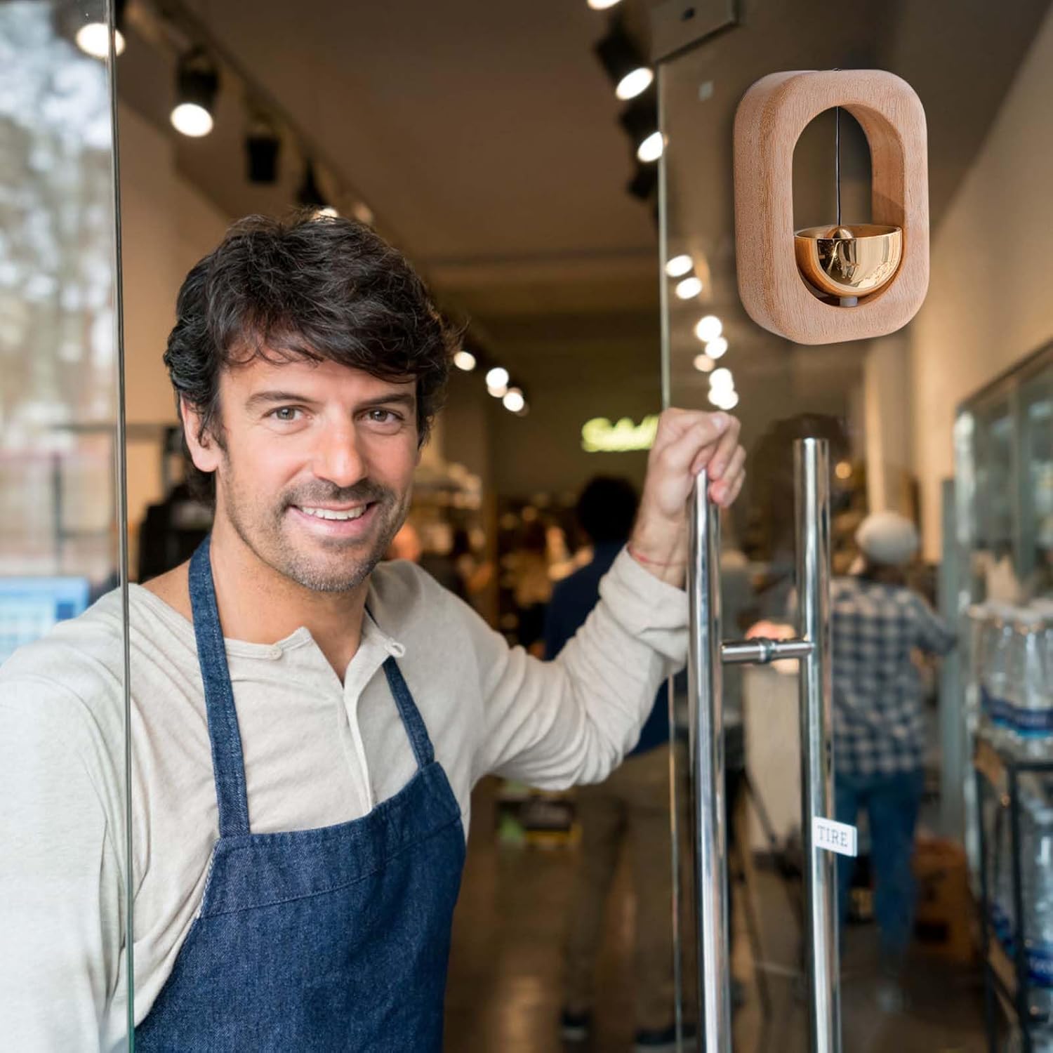 Campana de los comerciantes para apertura de puertas timbre de madera con fijación magnética, timbre colgante de madera decorativo en forma de