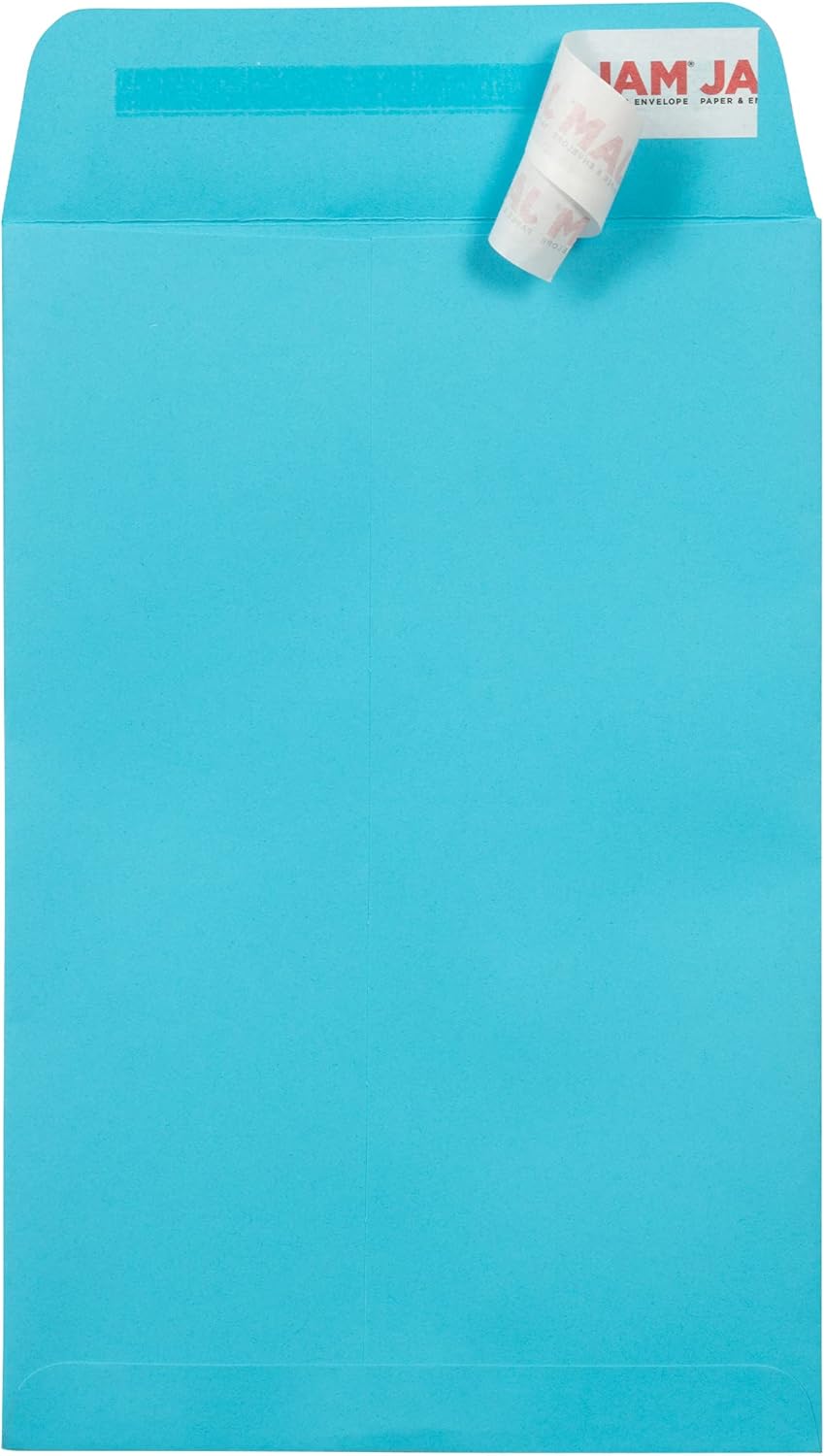 JAM PAPER Sobres de catálogo de colores de extremo abierto de 6 x 9 con cierre de despegar y sellar, color azul, paquete de 50 unidades