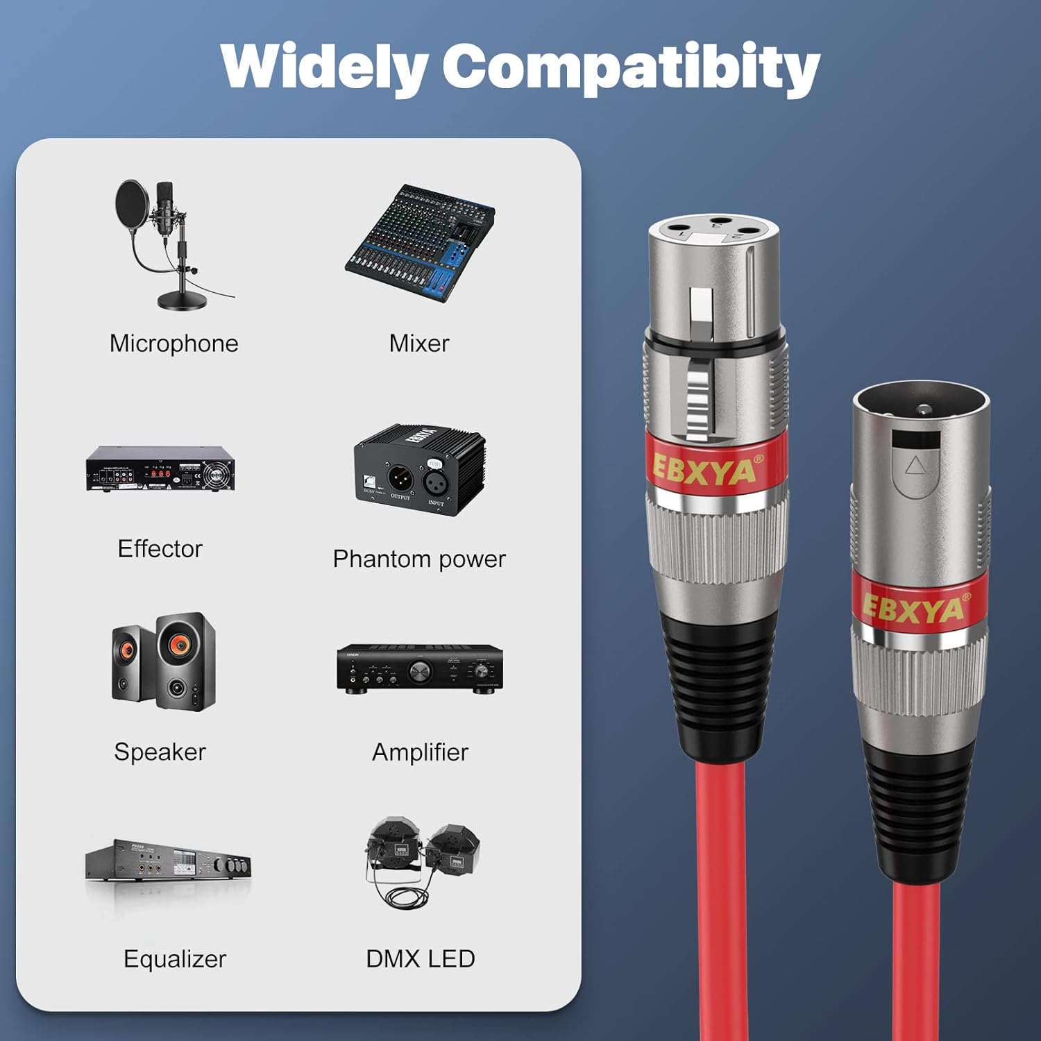 EBXYA Paquete de 4 cables XLR XLR macho a hembra de 20 pies, cable XLR equilibrado de 3 pines, duradero y flexible, con cancelación de ruido (rojo,