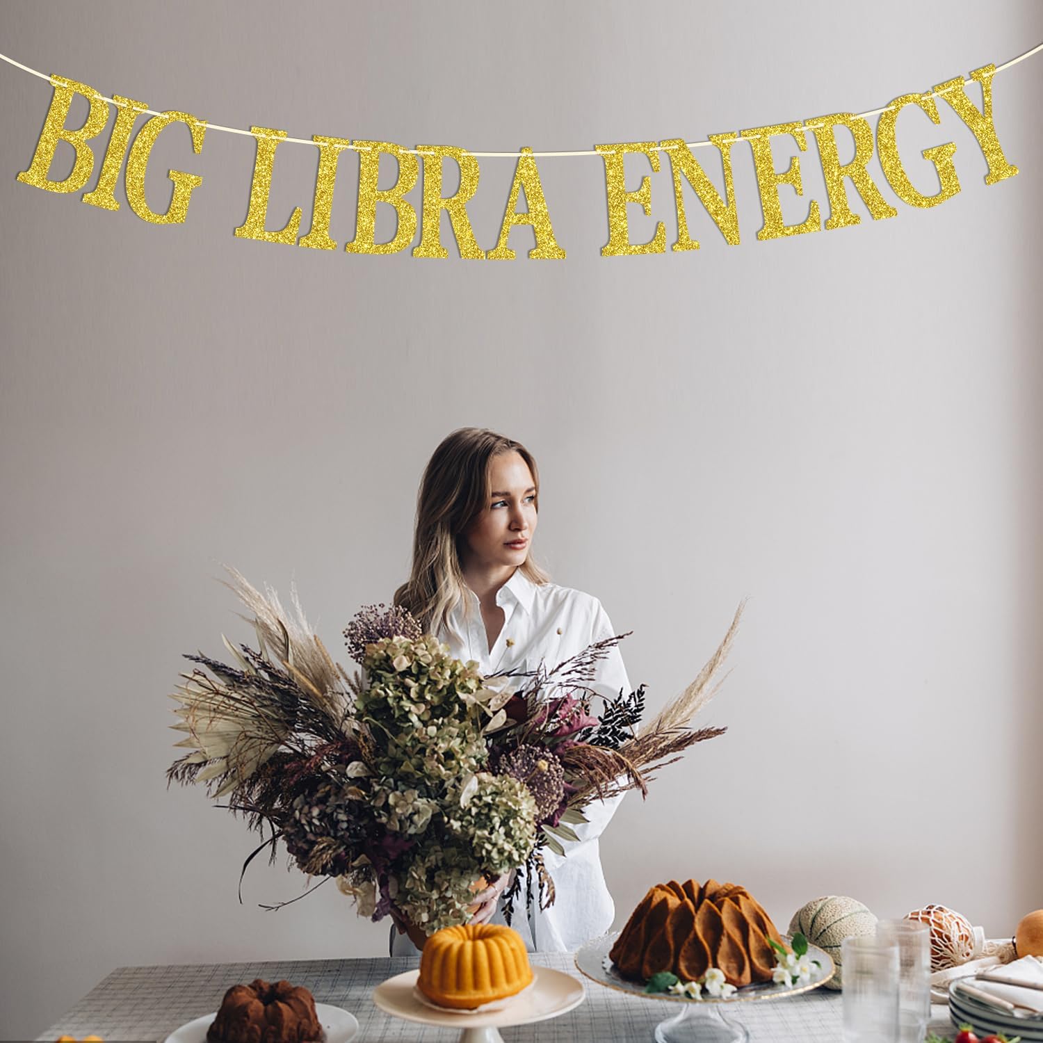 Pancarta de energía Libra grande con purpurina dorada, 12 constelaciones del zodiaco libra, horóscopo, decoración de fiesta de cumpleaños de