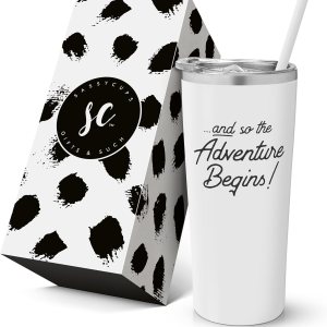 and So The Adventure Begins – Vaso de café aislado personalizado con tapa, taza de viaje aislada de acero inoxidable con pajilla, graduación, and So The Adventure Begins – Vaso de café aislado personalizado con tapa, taza de viaje aislada de acero inoxidable con pajilla, graduación,