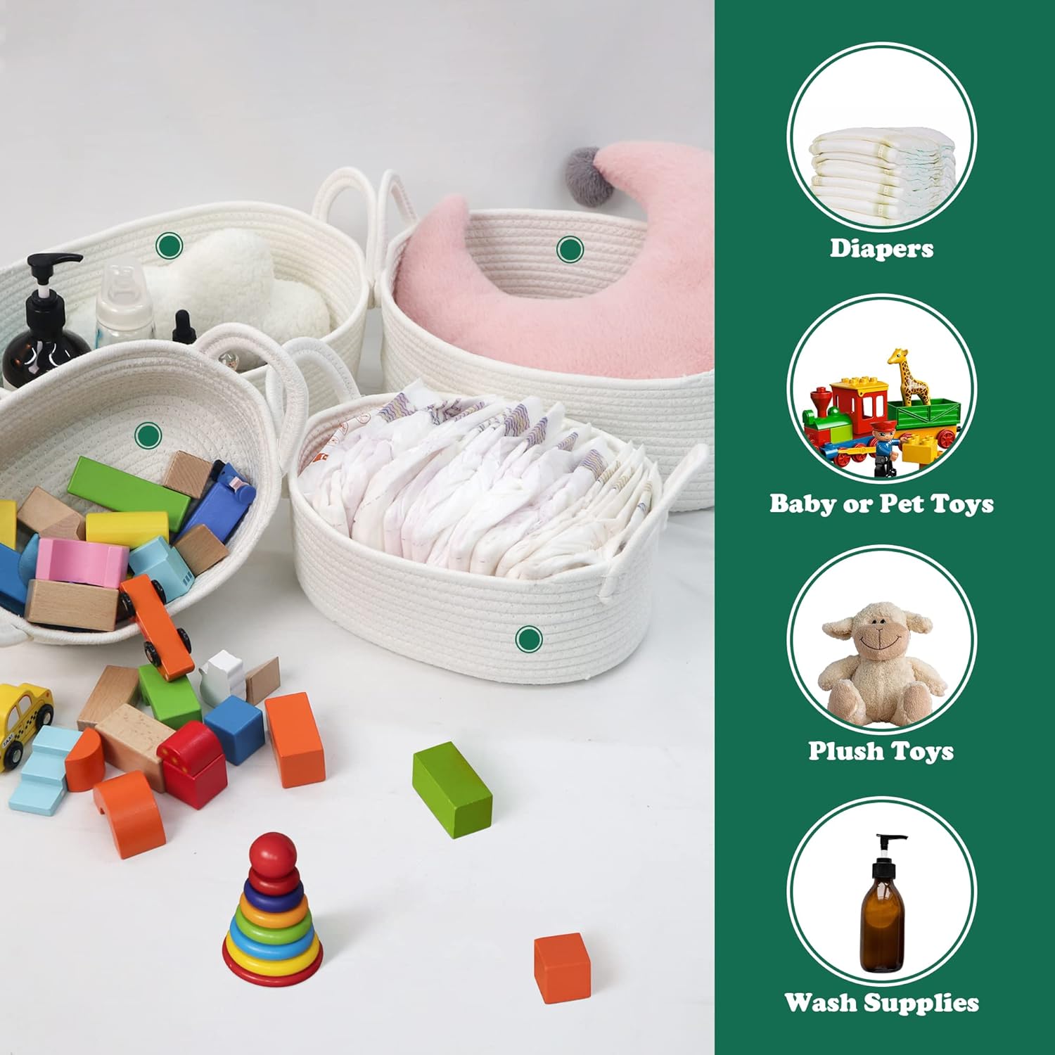 Caroeas Juego de 4 cestas de almacenamiento tejidas con cuerda de algodón, cestas para estantes para organizar, canastas decorativas duraderas y
