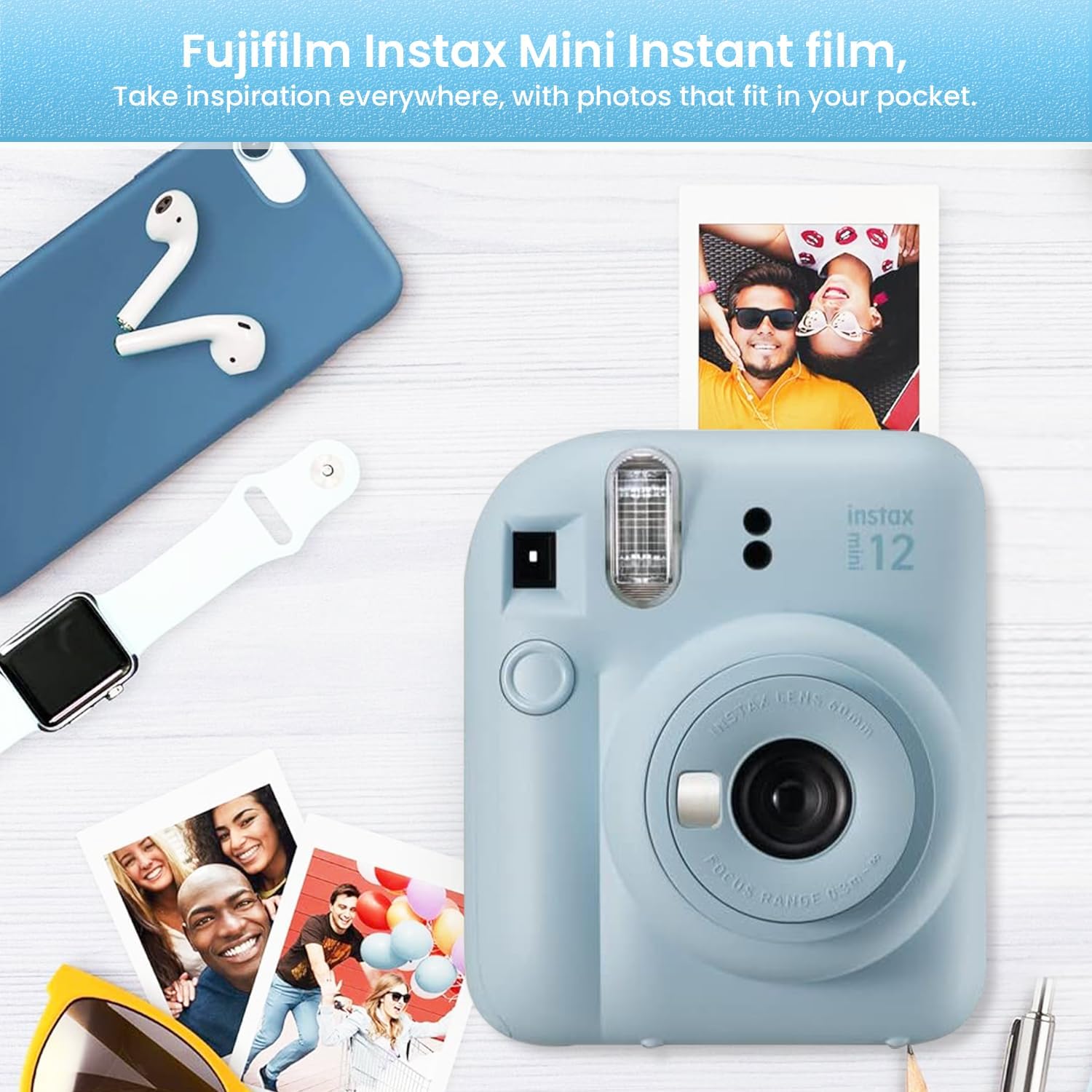 Fujifilm Instax Mini 12 – Paquete de accesorios para cámara instantánea Instax Mini 12 y funda personalizada compatible + película Fuji Instax (50