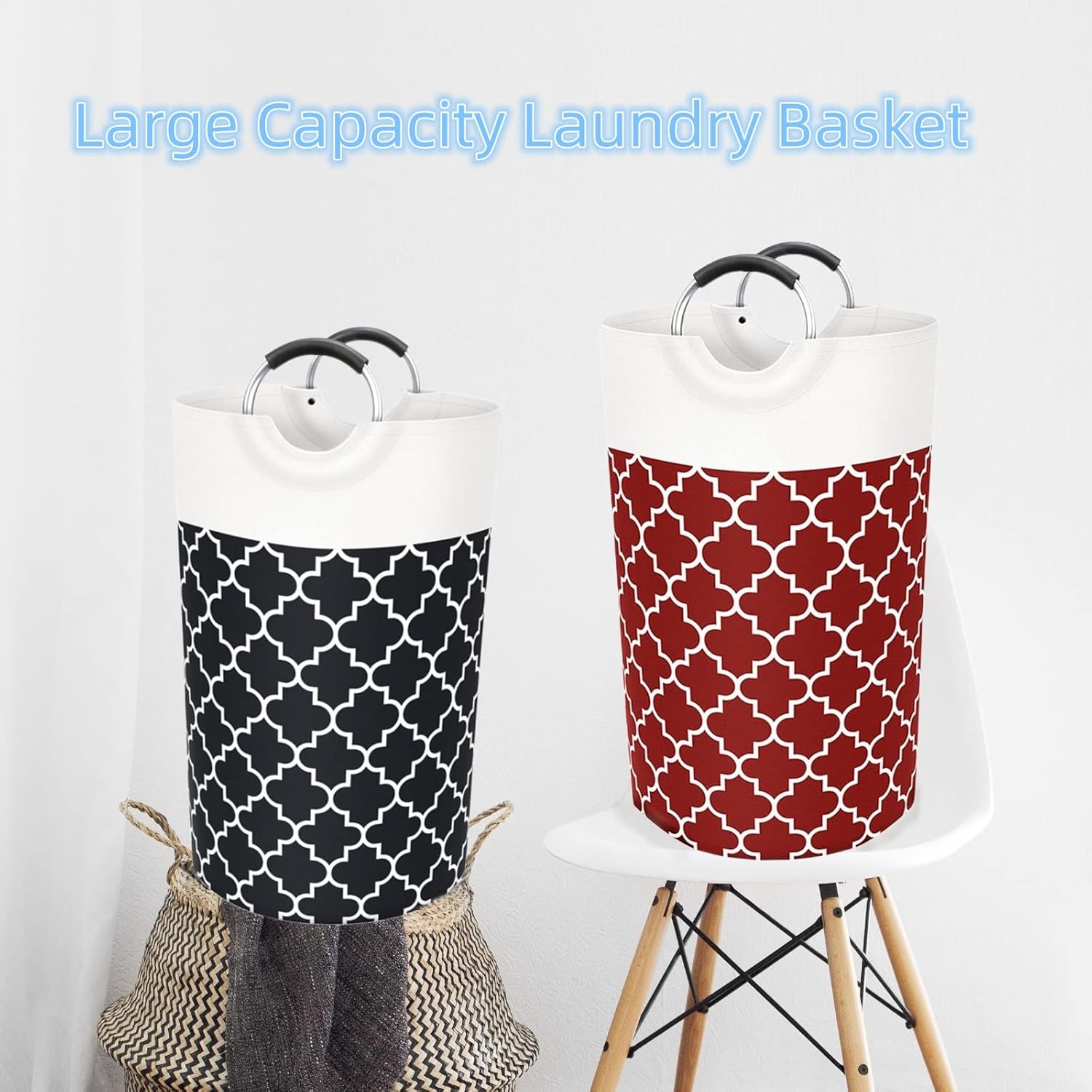 Cesta grande de lavandería de 82 litros, impermeable, plegable, con asas, para viajes, baño, universidad, dormitorio, almacenamiento de artículos