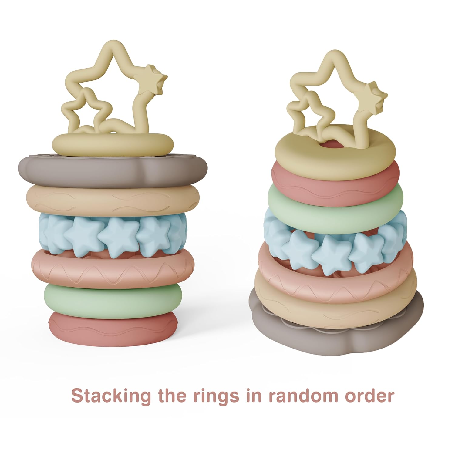 Juguetes sensoriales para la dentición del bebé, anillos apilables para niños de 1, 2 y un año, juego de 7 piezas de mordedor para bebés, regalos de