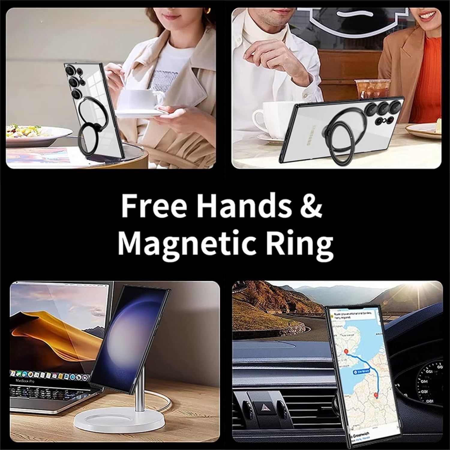 Compatible con fundas magnéticas transparentes para Samsung A32 4G, compatible con soporte de anillo MagSafe, soporte plegable invisible, protección